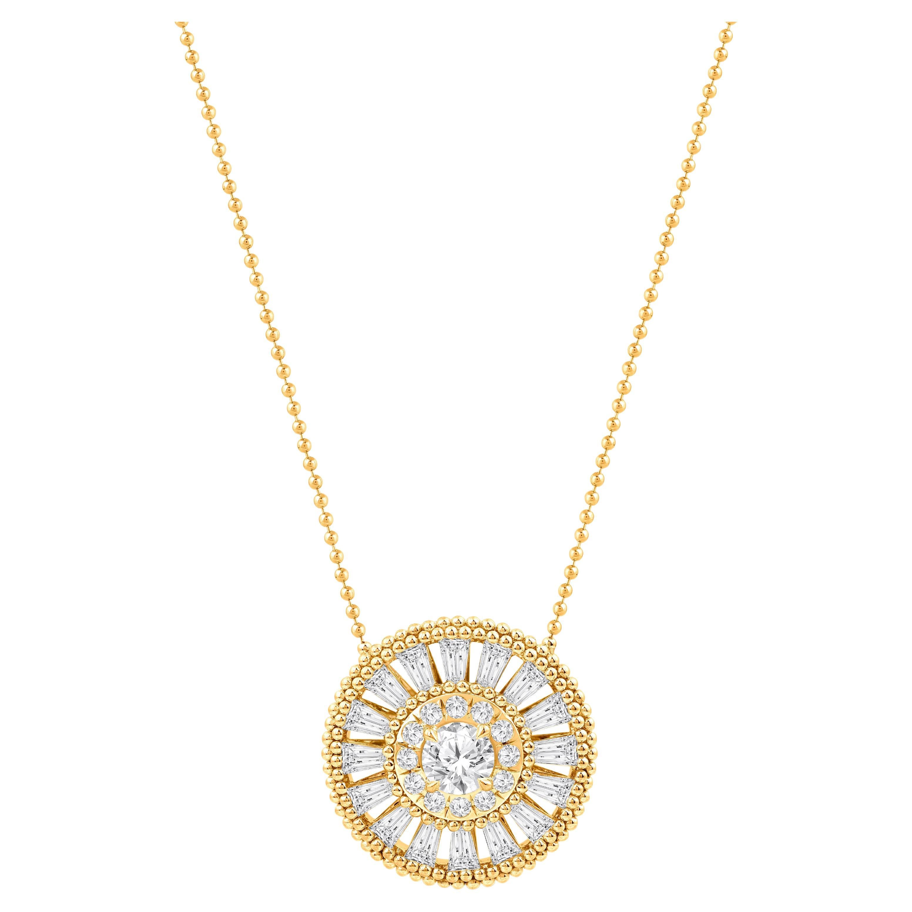 HARAKH Collar Colgante de Luz Solar con Diamantes Incoloros de 1 1/2 CT en Oro Amarillo de 18 KT