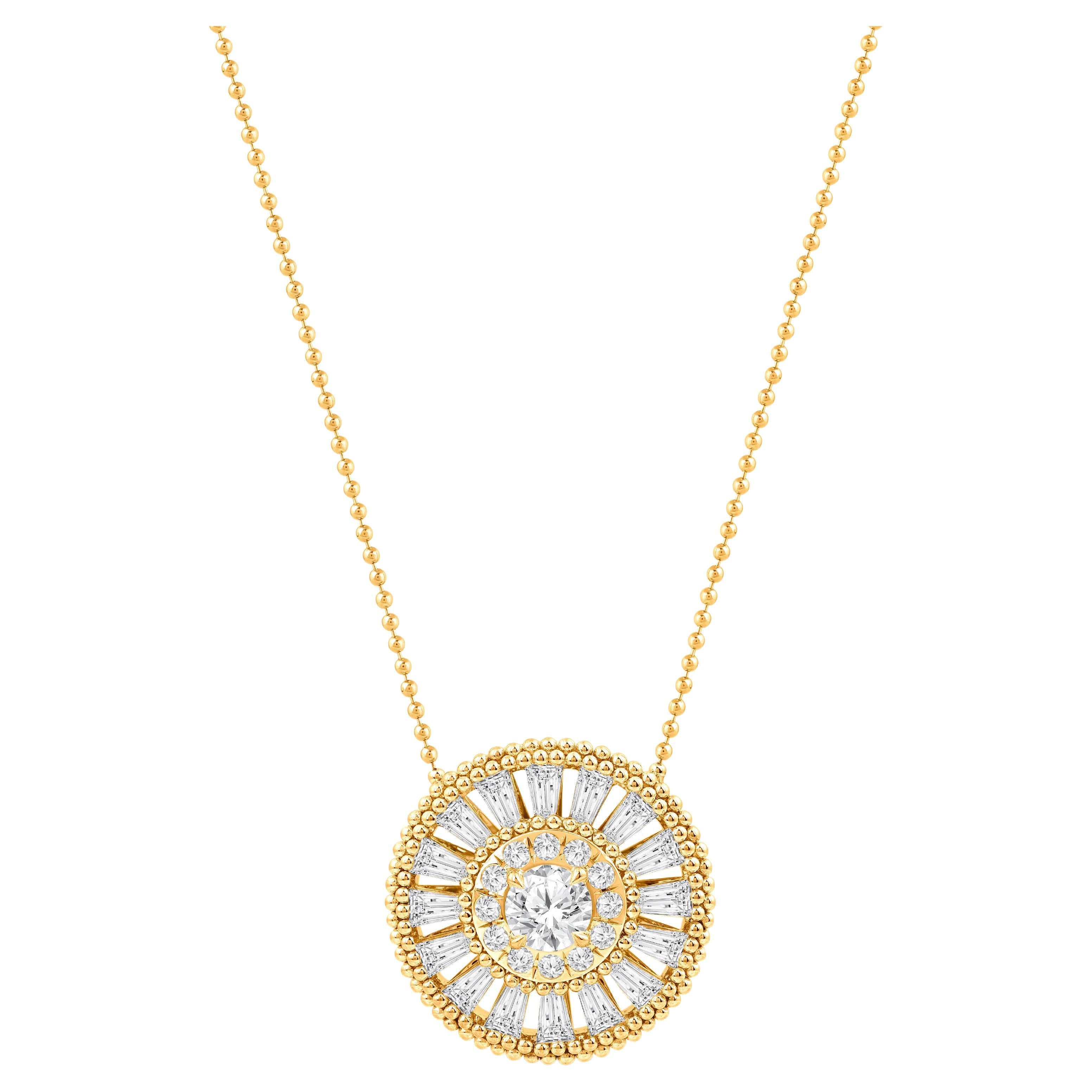 HARAKH 1 1/2 CT Colorless Diamond Sunlight Pendant Necklace in 18KT Yellow Gold