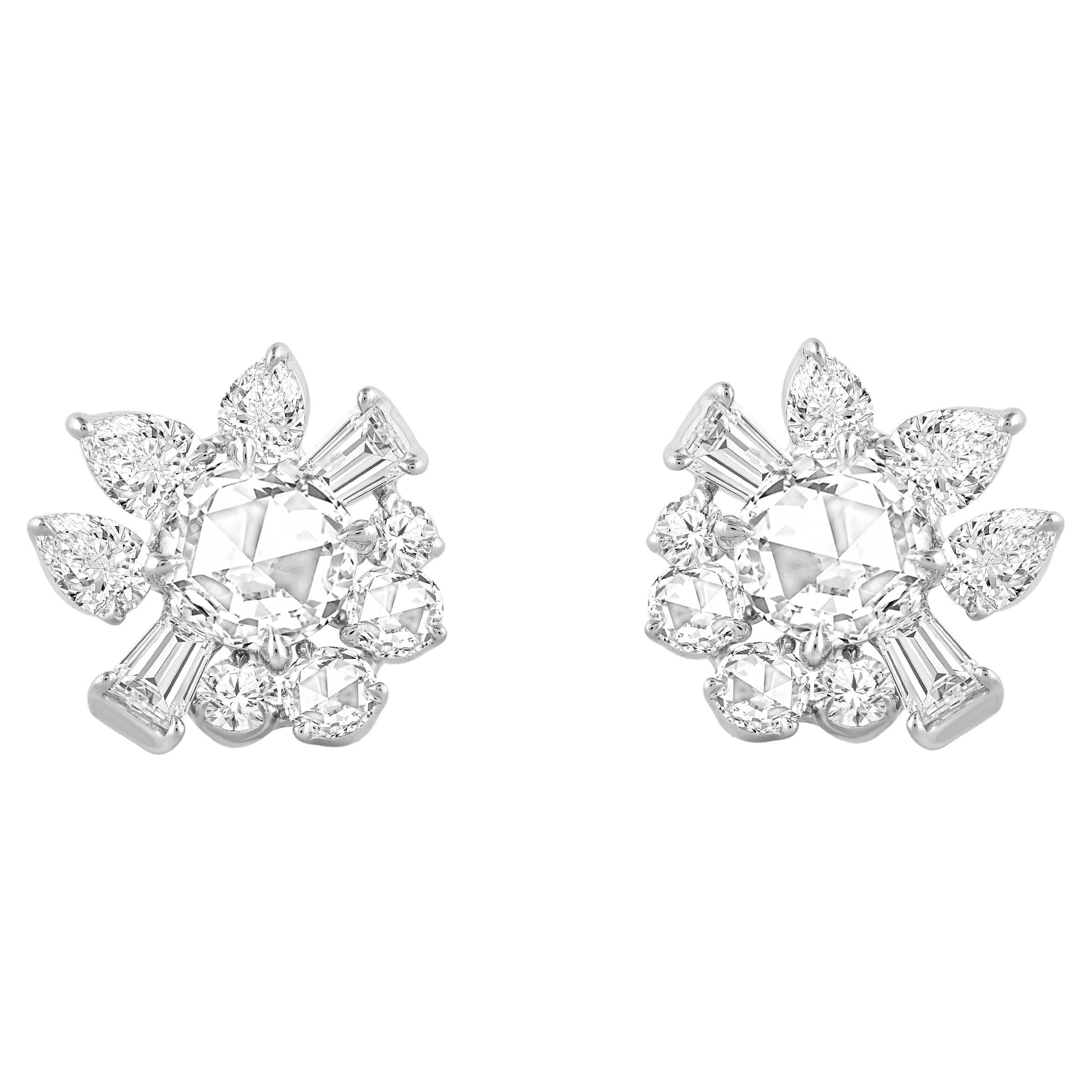 HARAKH 1 1/2 CT natürlicher farbloser Diamant im Brillant- und Rosenschliff Ohrstecker