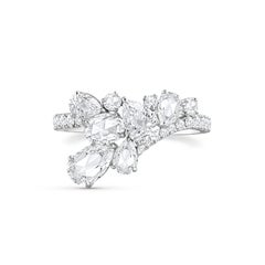 HARAKH 1 1/2 CT Natural Colorless Diamond Cluster Cascade 18K White Gold Ring