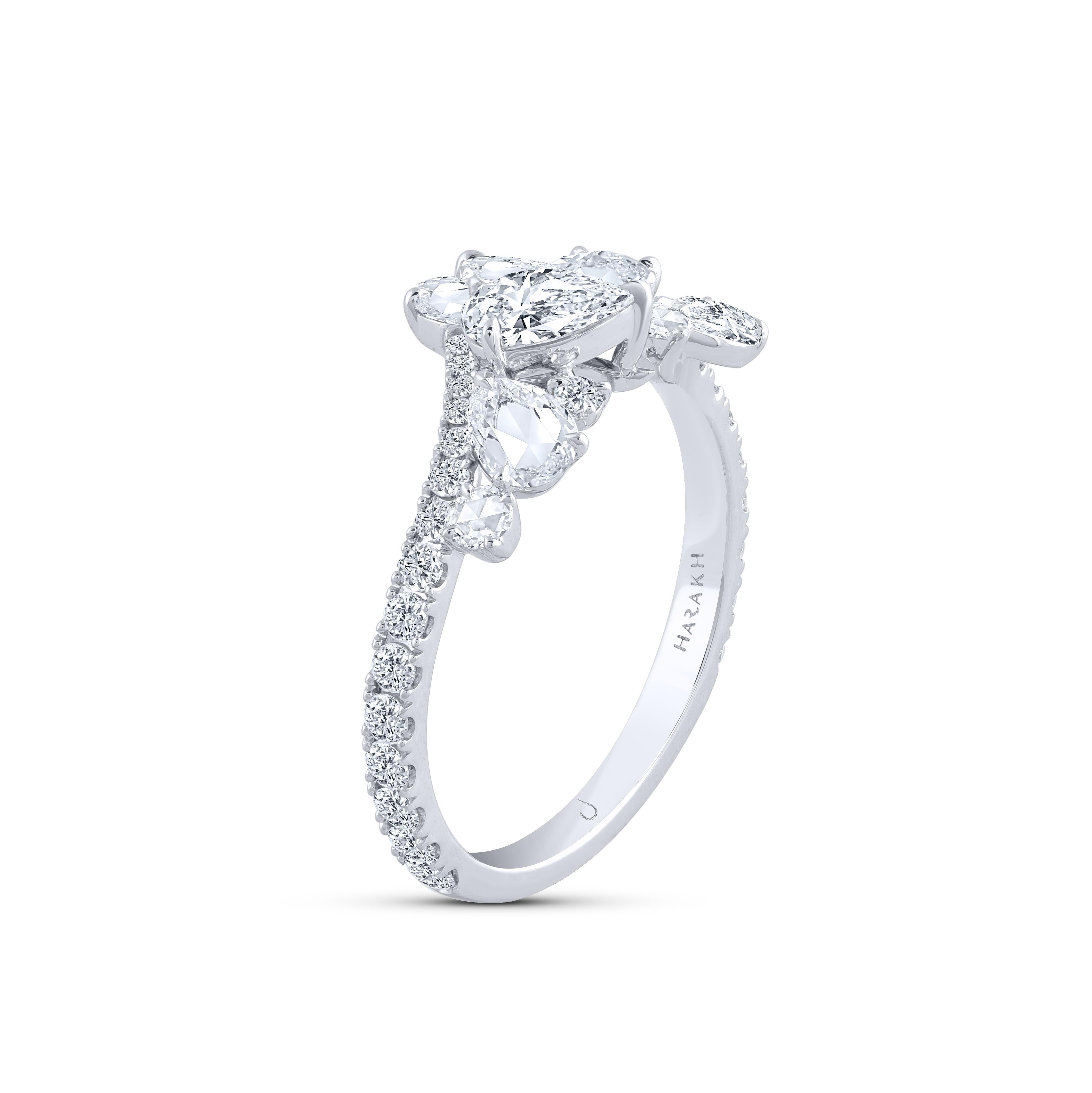 Moderne Harakh 1 1/2 CT Natural Colorless Diamond Cluster Cascade 18K White Gold Ring en vente