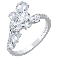 HARAKH 1 1/2 CT Natural Colorless Diamond Cluster Cascade 18K White Gold Ring
