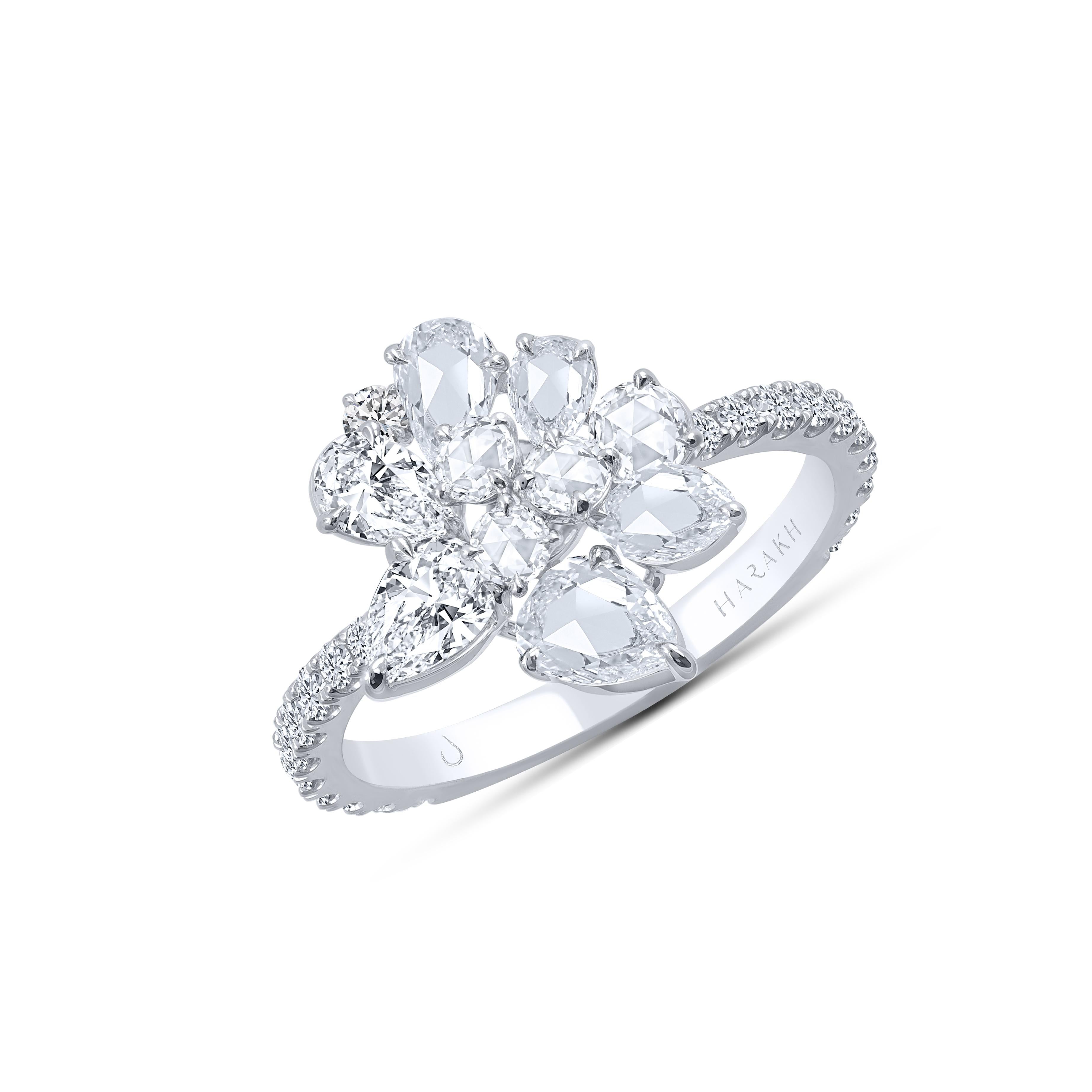 Harakh 1 1/3 Karat farbloser Diamant 18 KT Weißgold Cluster Verlobungsring (Rundschliff) im Angebot