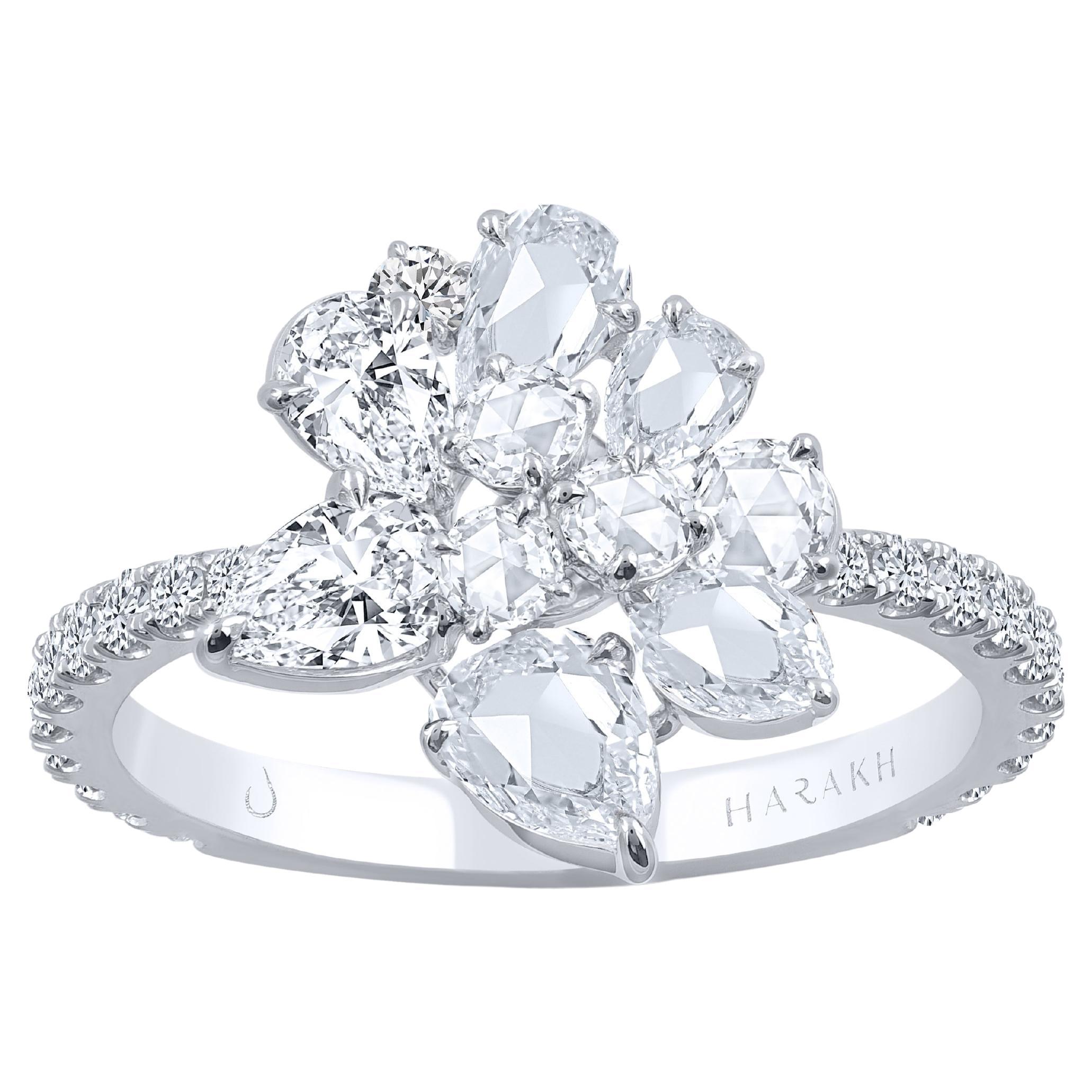 Harakh 1 1/3 Carat Colorless Diamond 18 KT White Gold Cluster Engagement Ring