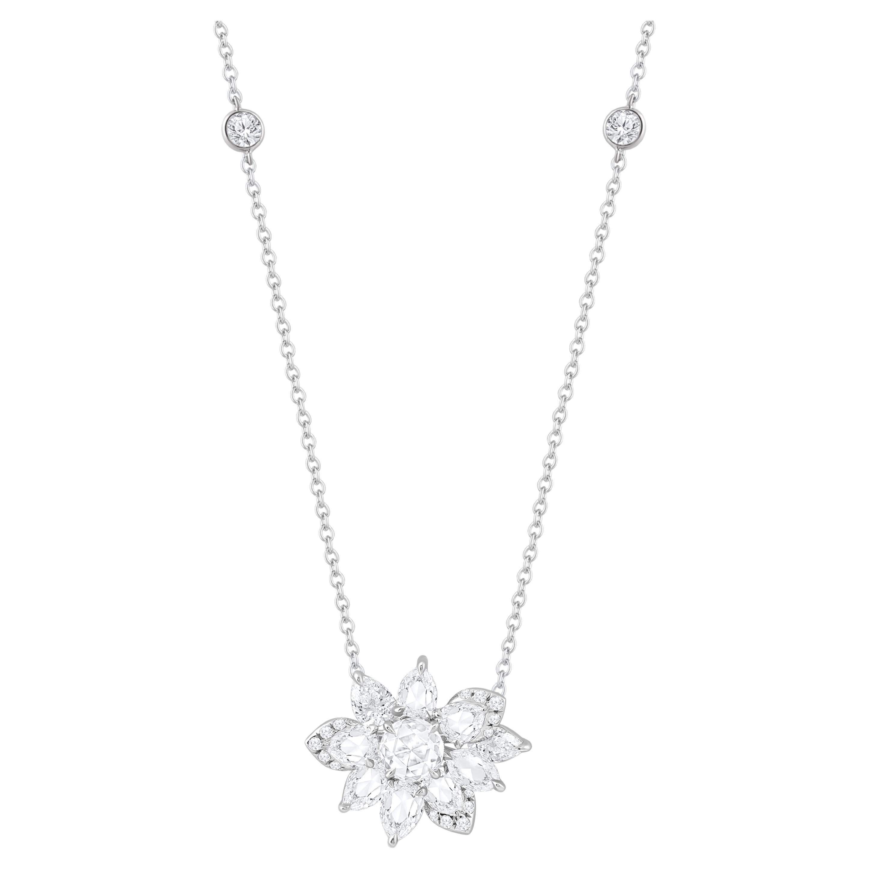 HARAKH 1 1/3 Colorless Diamond Cascade Cluster Necklace 18KT White Gold
