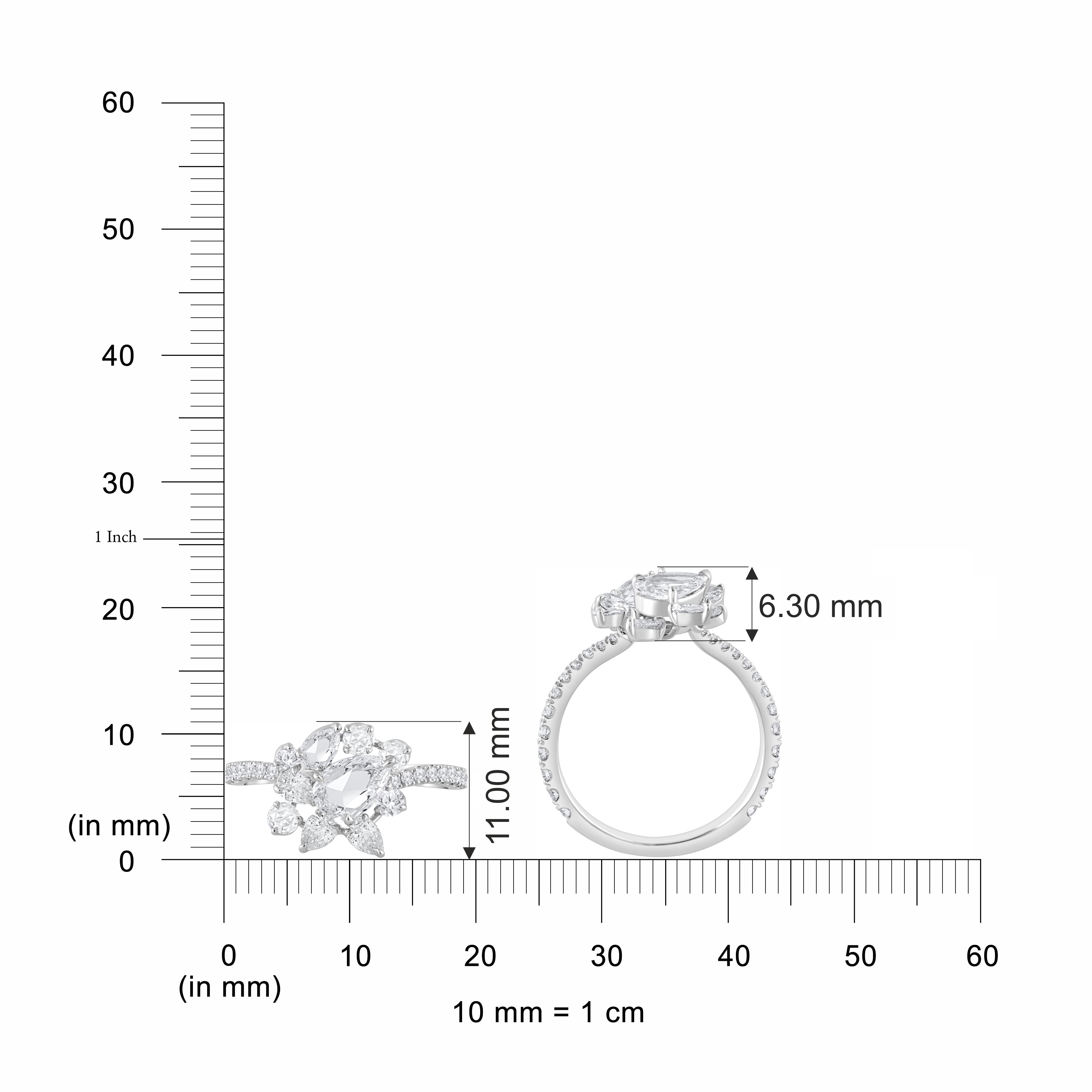 Taille brillant Harakh 1 1/3 CT Brilliante & Rose Cut Natural Colorless Diamond Cascade Ring en vente