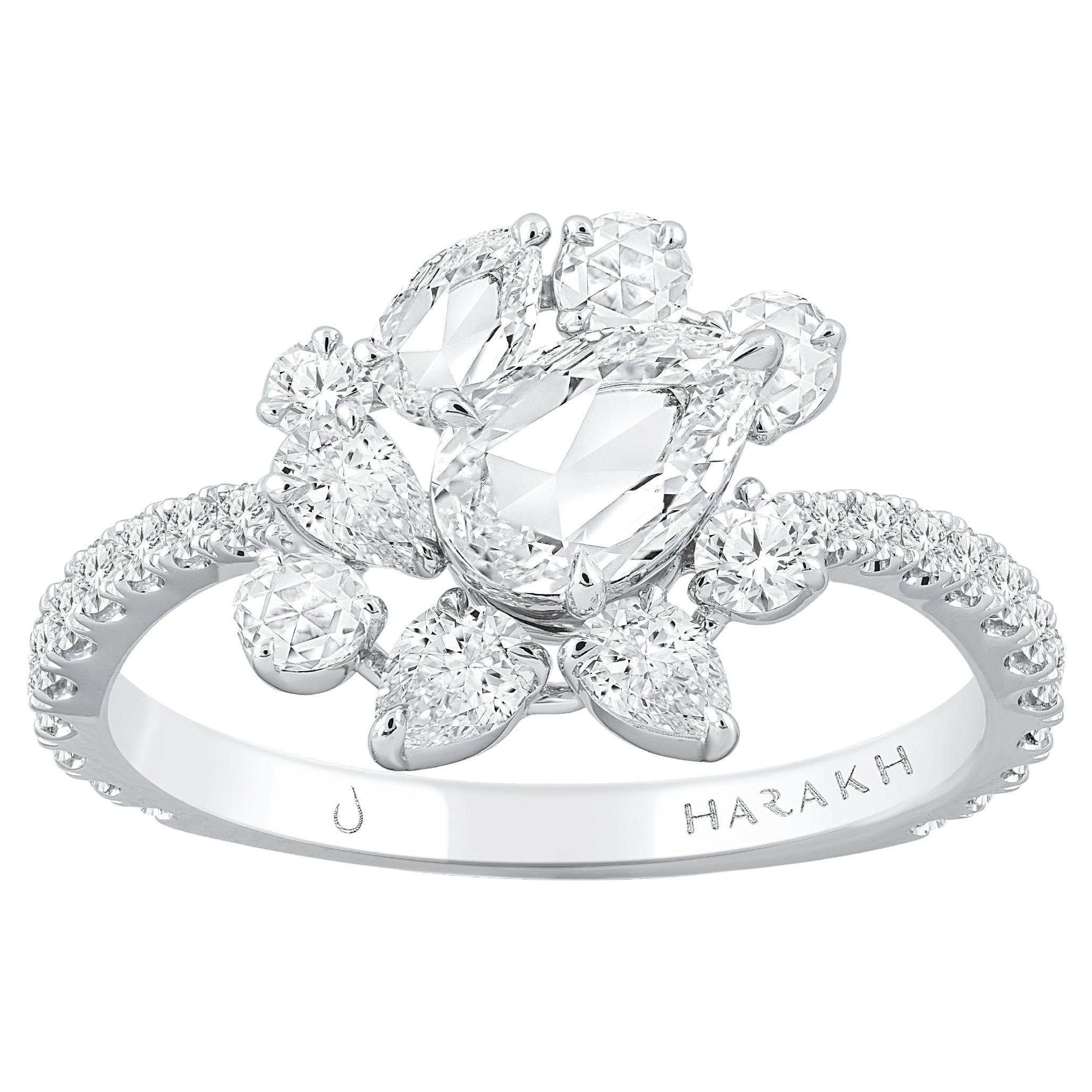 HARAKH 1 1/3 CT Brilliant & Rose Cut Natural Colorless Diamond Cascade Ring