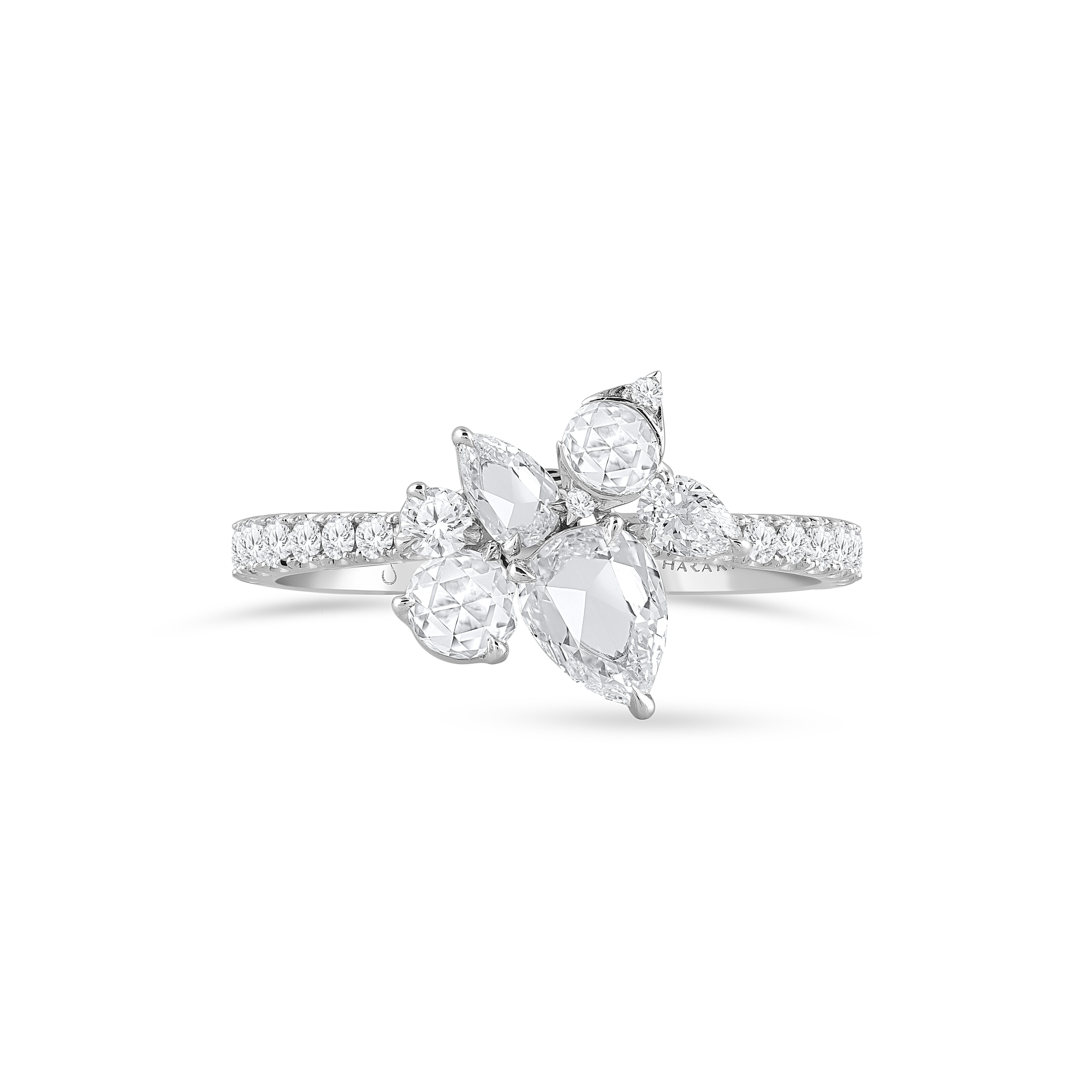 Contemporary HARAKH 1 1/3 CT Colorless Diamond 18KT White Gold Mandala Ring For Sale