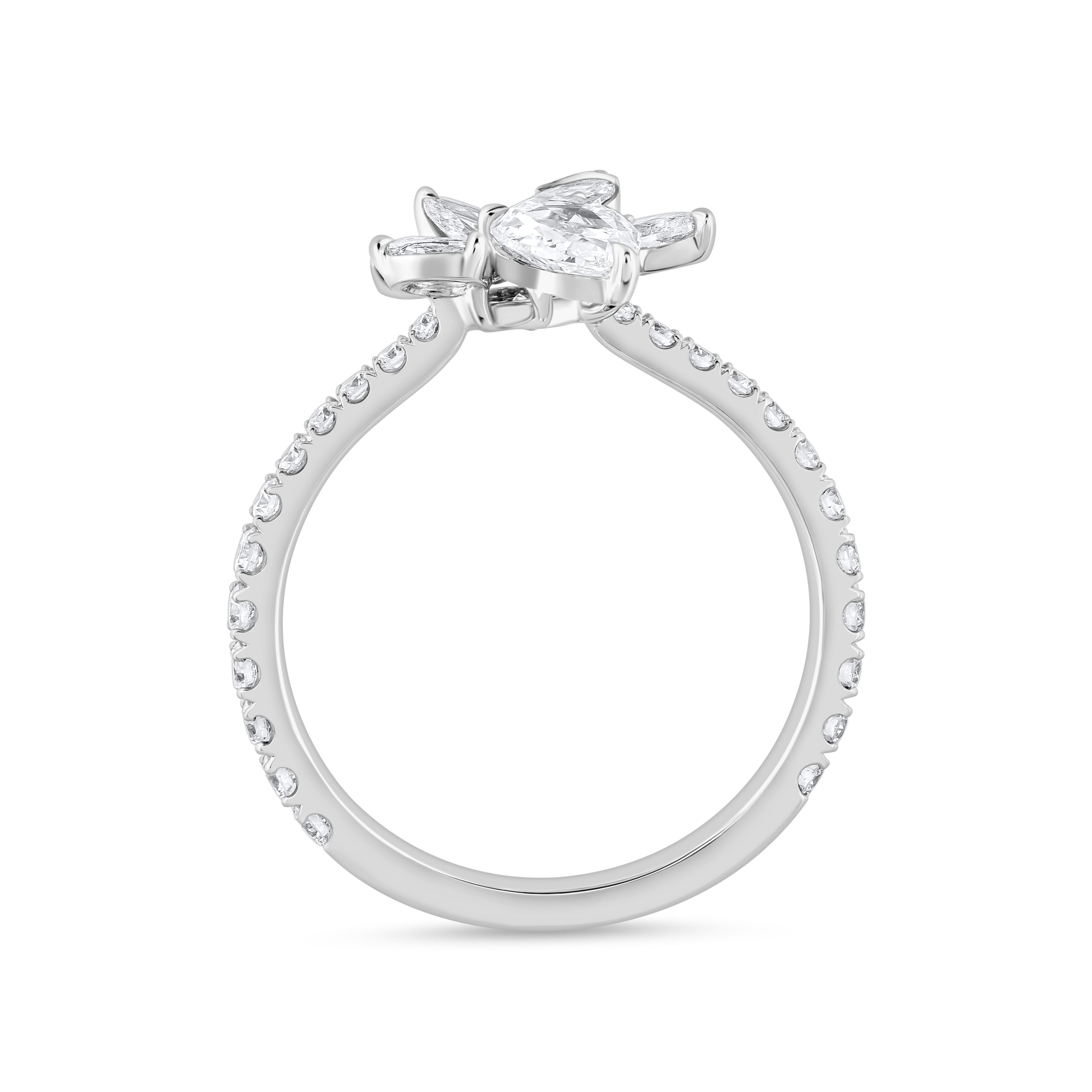 Brilliant Cut HARAKH 1 1/3 CT Colorless Diamond 18KT White Gold Mandala Ring For Sale