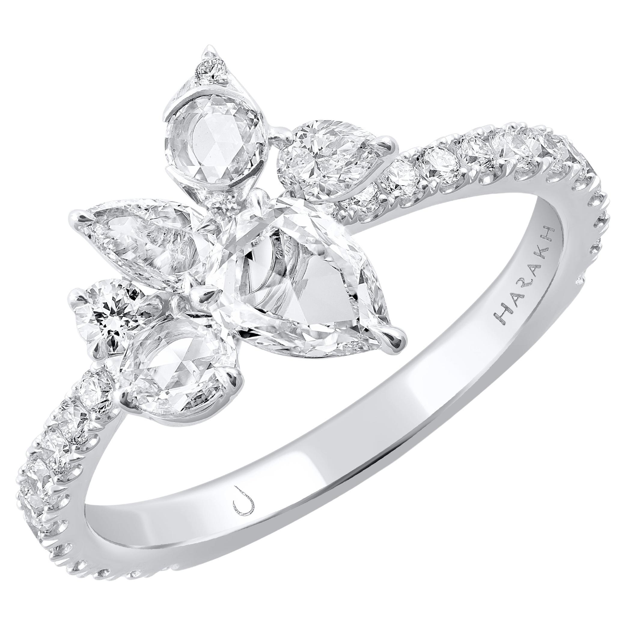 HARAKH 1 1/3 CT Colorless Diamond 18KT White Gold Mandala Ring For Sale