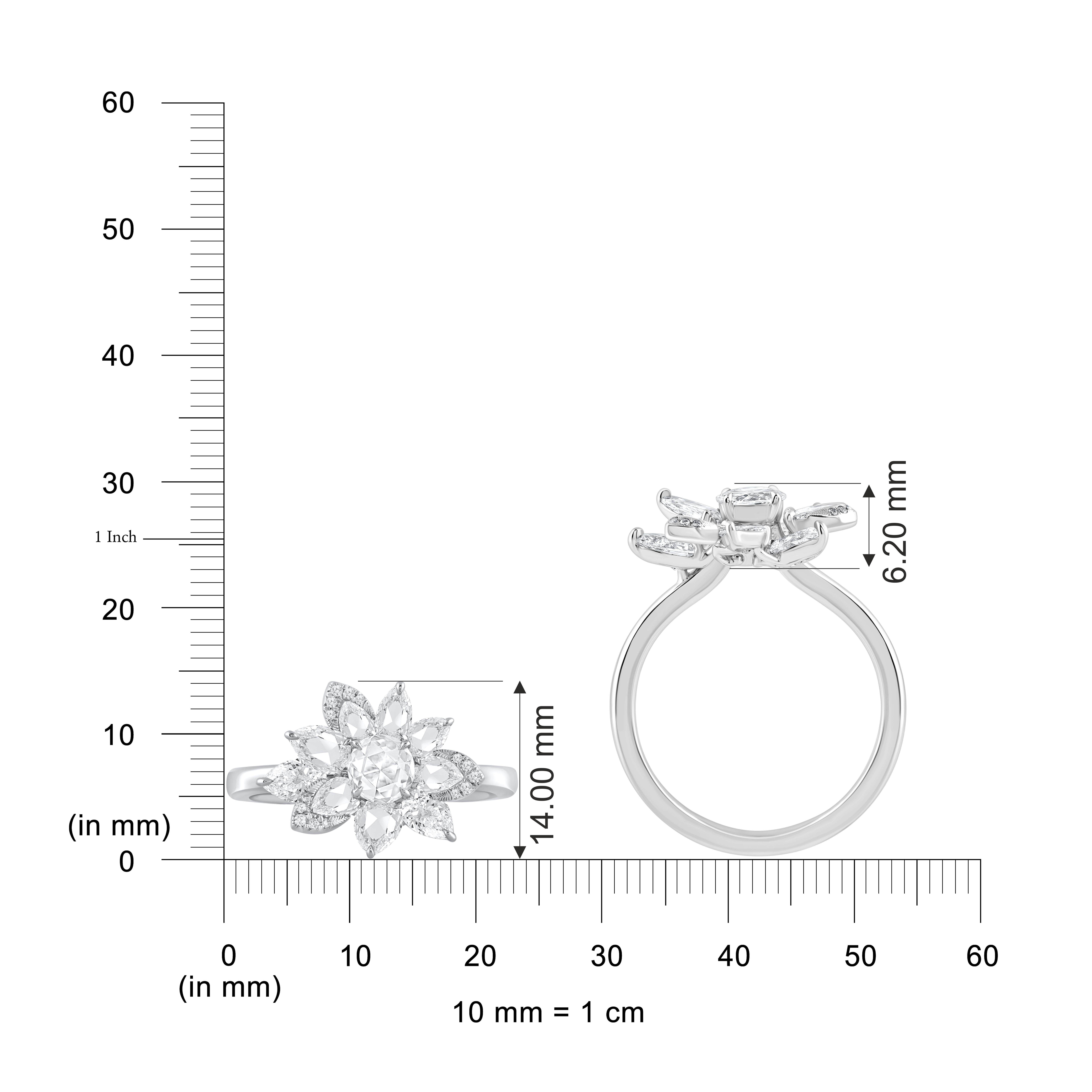 HARAKH 1 1/3 CT farbloser Diamant Cascade Cluster Blume 18KT Gold Ring im Zustand „Neu“ im Angebot in New York, NY