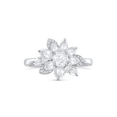 HARAKH 1 1/3 CT Colorless Diamond Cascade Cluster Flower 18KT Gold Ring