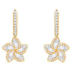 HARAKH 1 1/3 CT Colorless Diamond Dangling Frangipani Flower 18K Gold Earrings