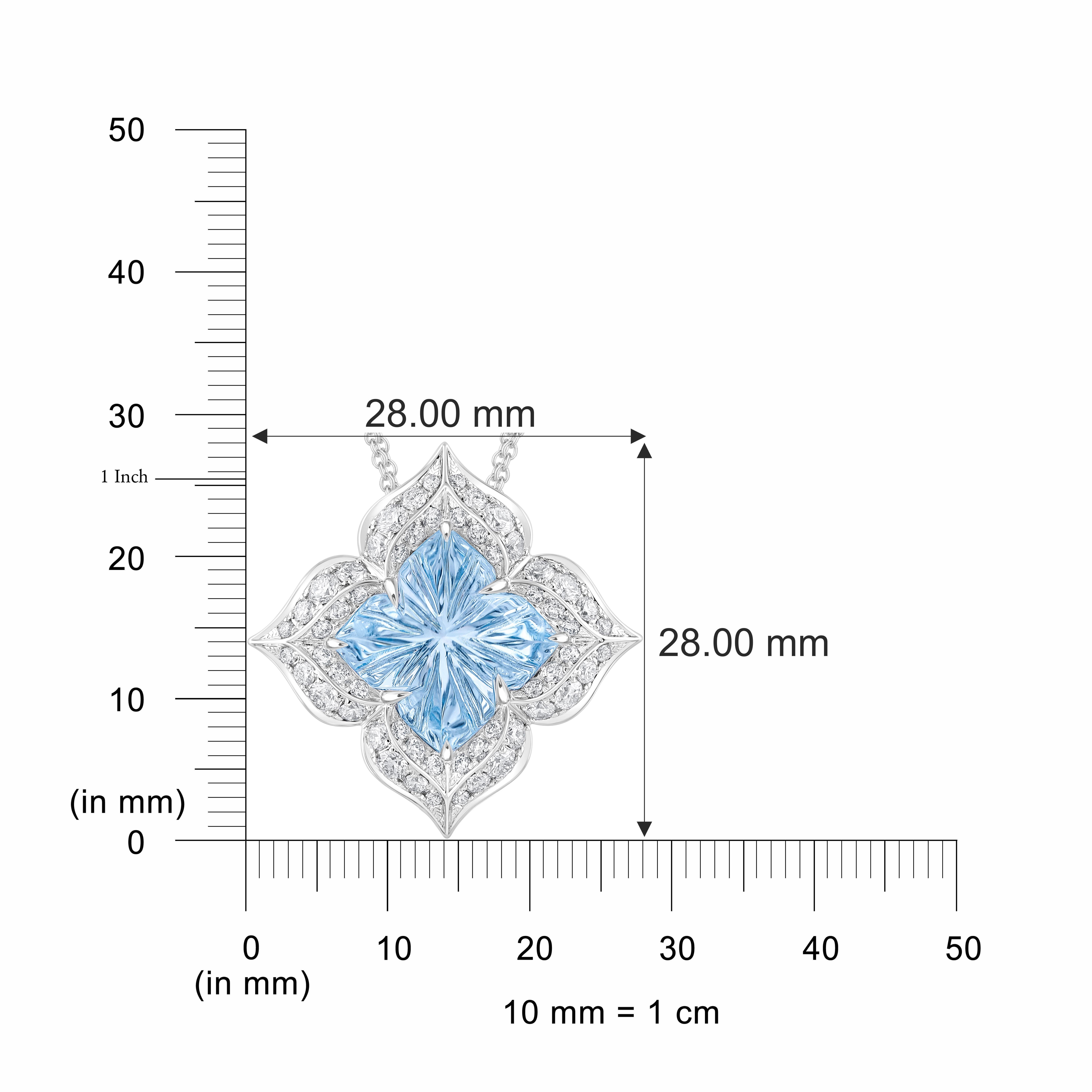 Moderne Harakh 1 1/3 Ct Colorless Diamond & Majesty Blue Topaz Mandala Necklace 18K Gold en vente