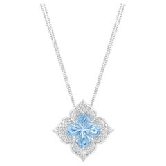Harakh 1 1/3 Ct Colorless Diamond & Majesty Blue Topaz Mandala Necklace 18K Gold