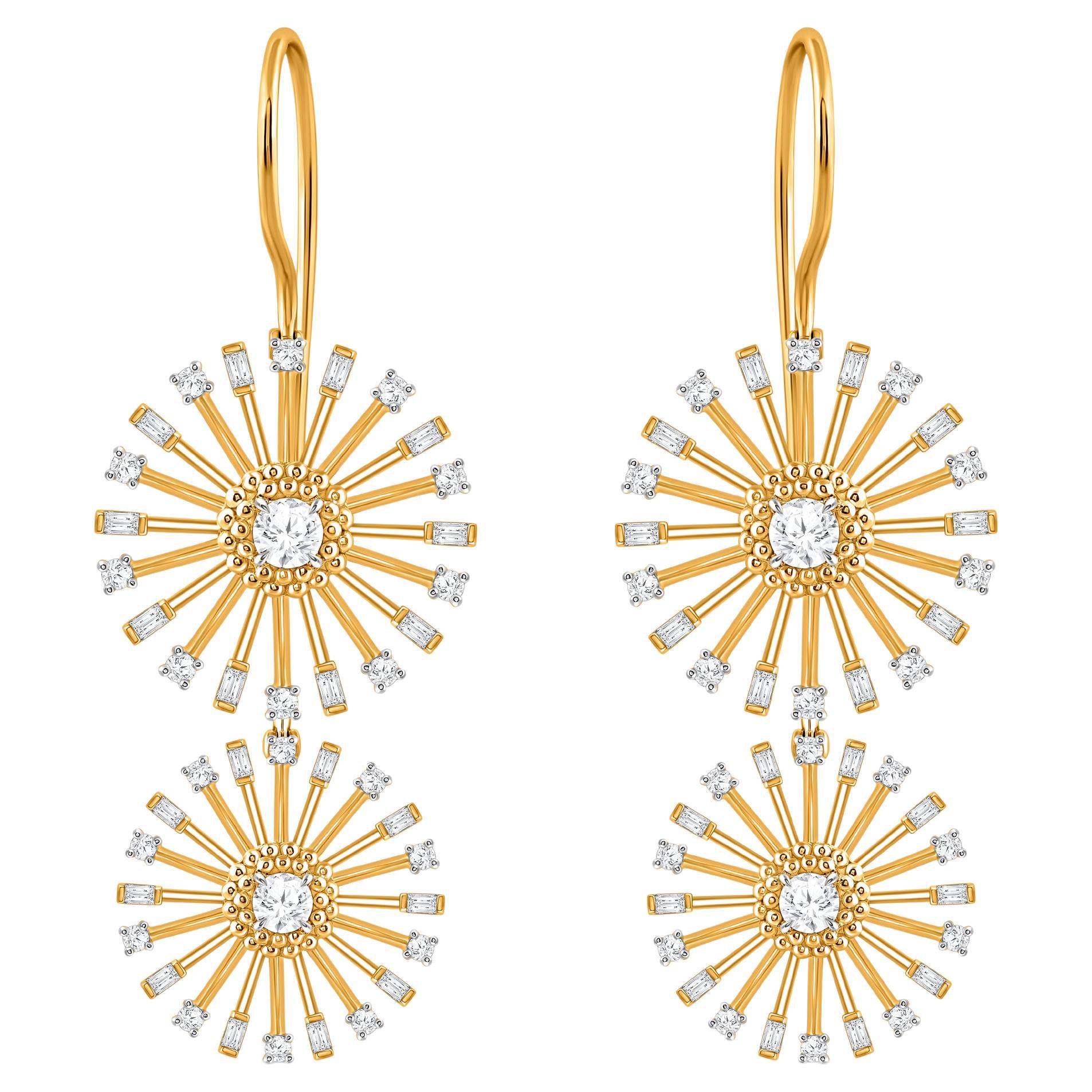 HARAKH 1 1/4 CT Colorless Diamond 18KT Yellow Gold Sunlight Radiant Earring