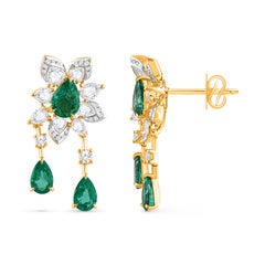 HARAKH 1 1/4 CT Natural Colorless Diamond Emerald 18KT Yellow Cascade Earring