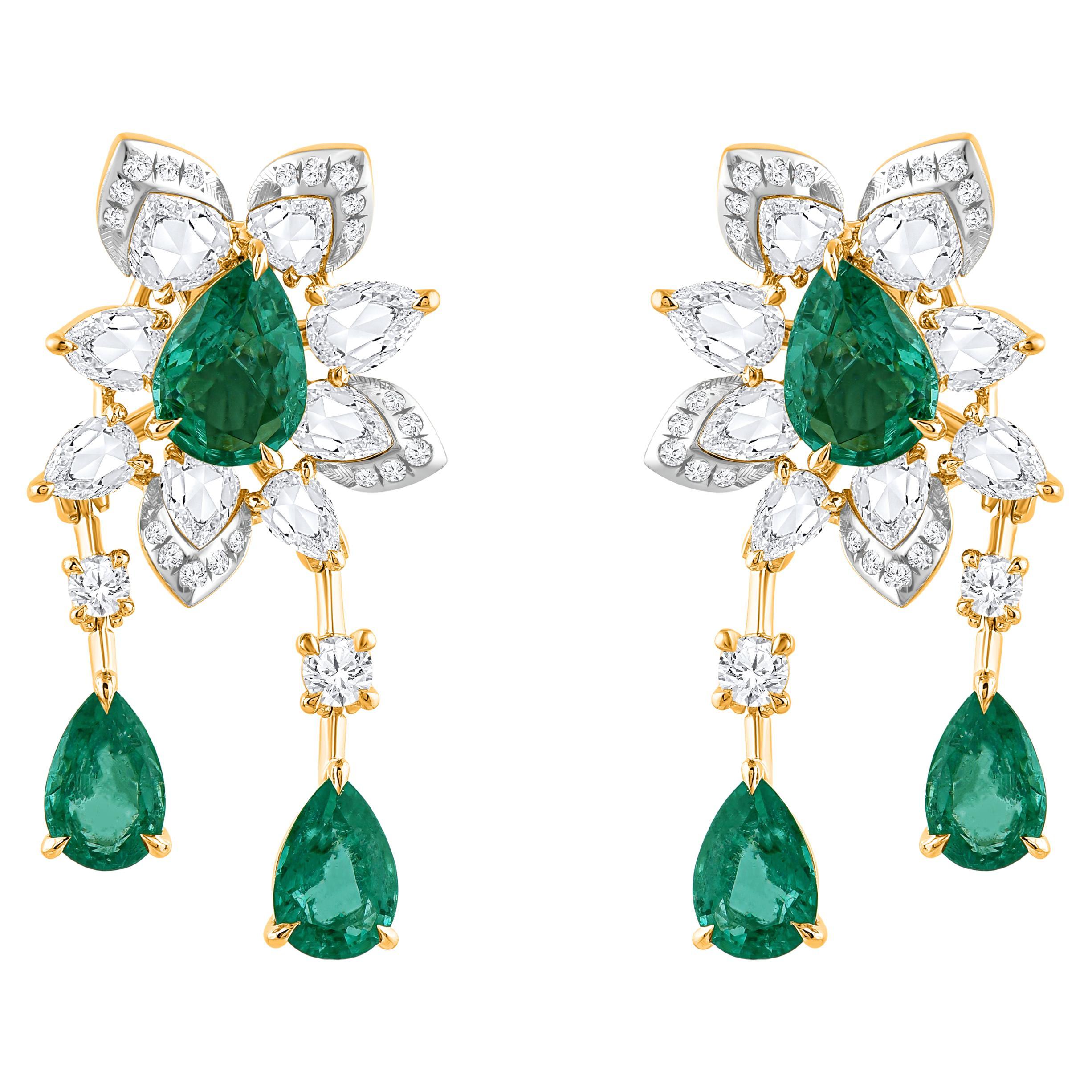 HARAKH 1 1/2 CT Natürlicher farbloser Diamant Smaragd 18KT Gelb Cascade Ohrring im Angebot