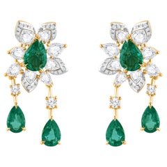 Harakh 1 1/2 CT Diamante naturale incolore Smeraldo 18KT Giallo Orecchino a cascata