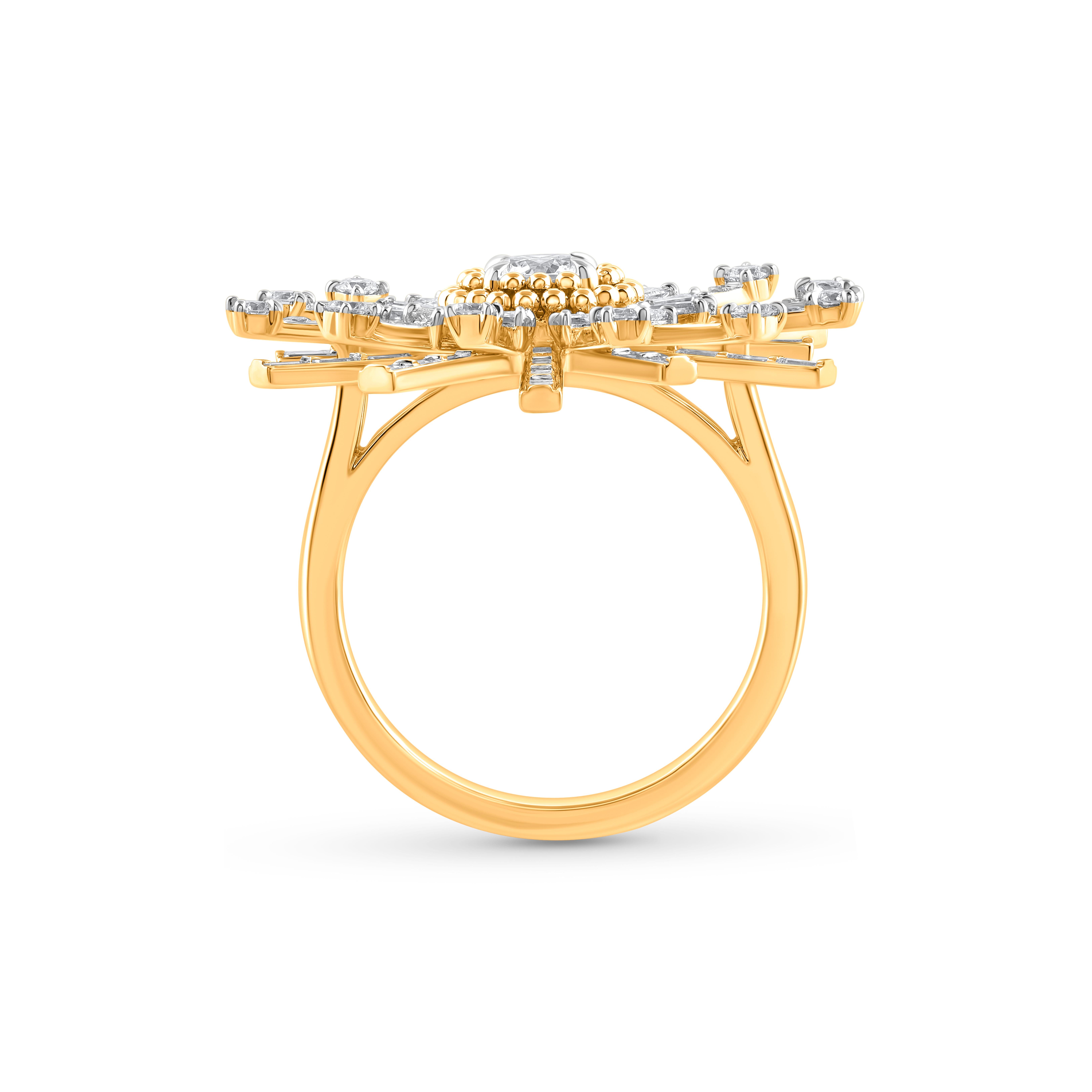 Contemporaneo Harakh 1 1/5 CT Diamante incolore in oro giallo 18K Anello Sun-shine Sunlight in vendita