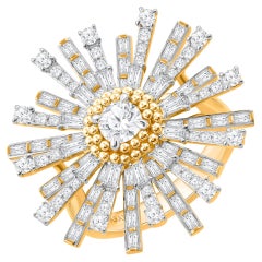 Harakh 1 1/5 CT Diamante incolore in oro giallo 18K Anello Sun-shine Sunlight