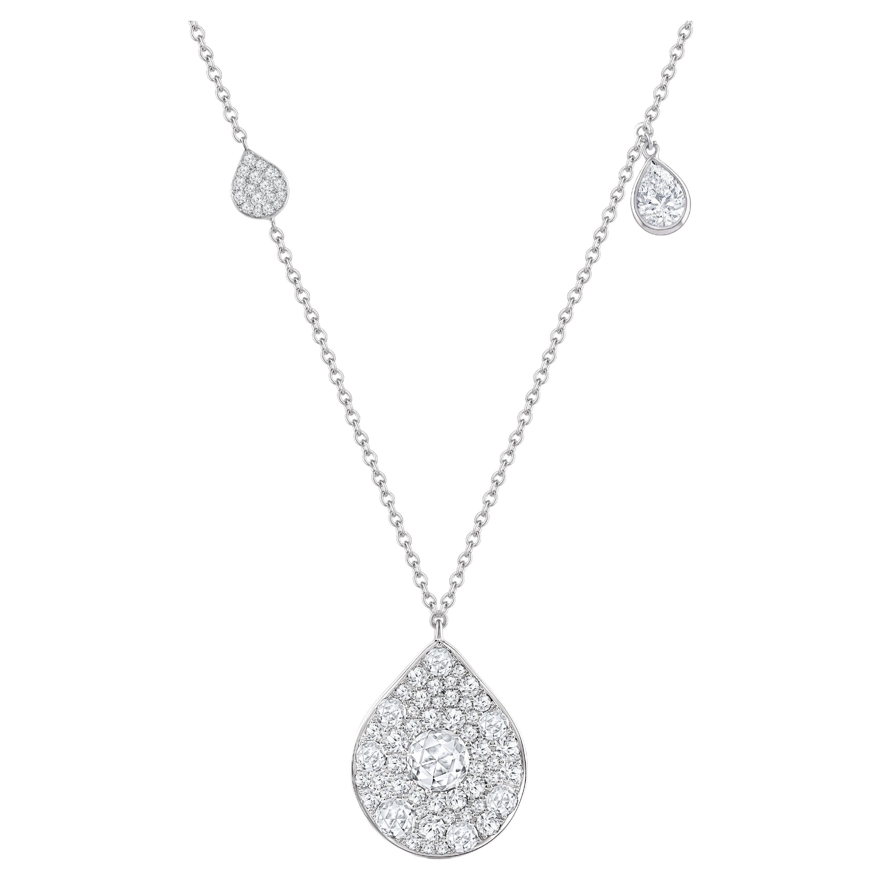 HARAKH 1 1/5 CT Colorless Diamond Tear Drop Pendant Necklace in 18 Kt White Gold