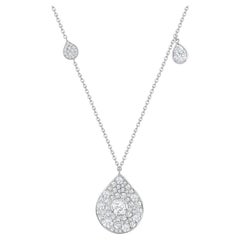 HARAKH 1 1/5 CT Colorless Diamond Tear Drop Pendant Necklace in 18 Kt White Gold