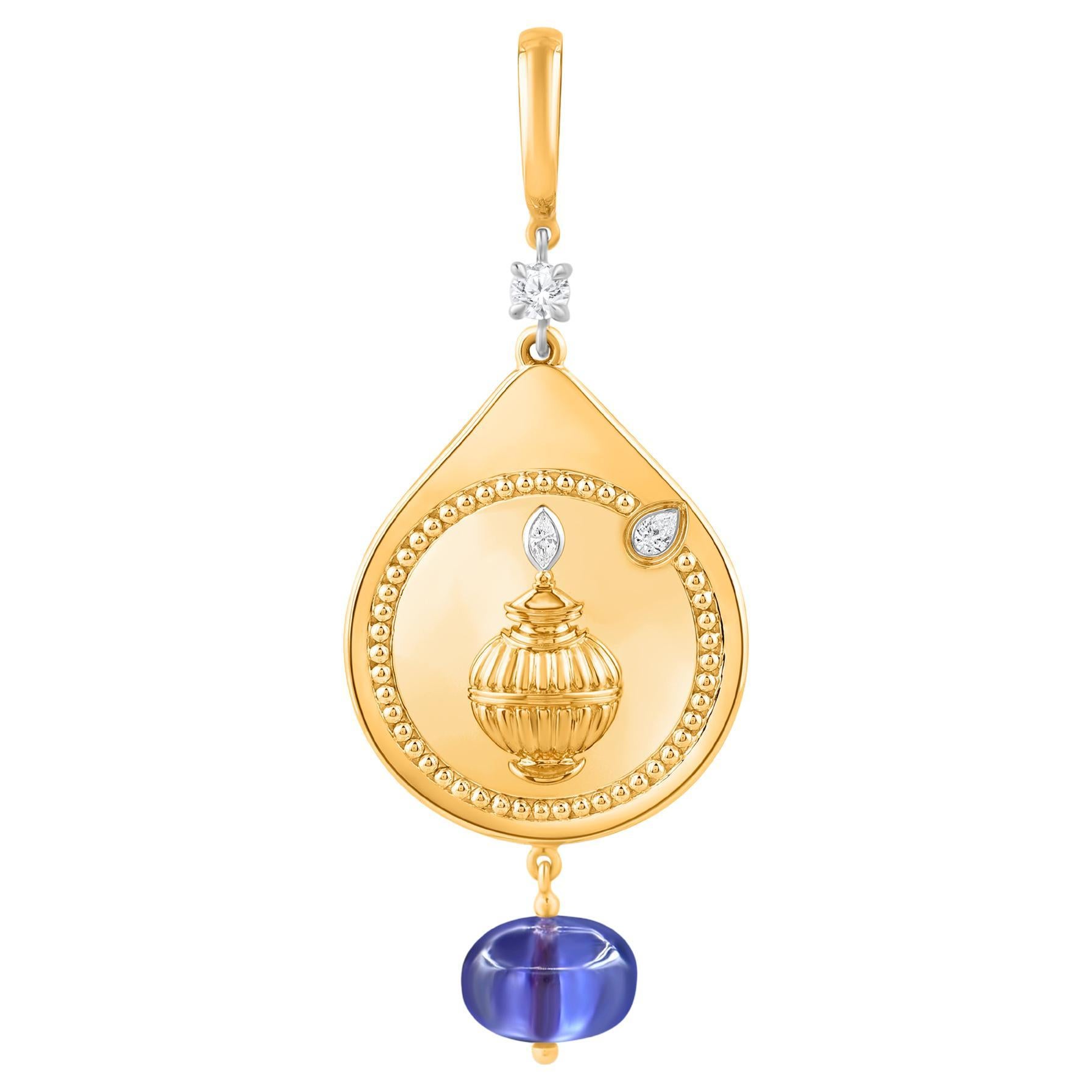 Harakh 1/10 CT Colorless Diamond Drop of JOY Prosperity Charm-Pendant en or 18K