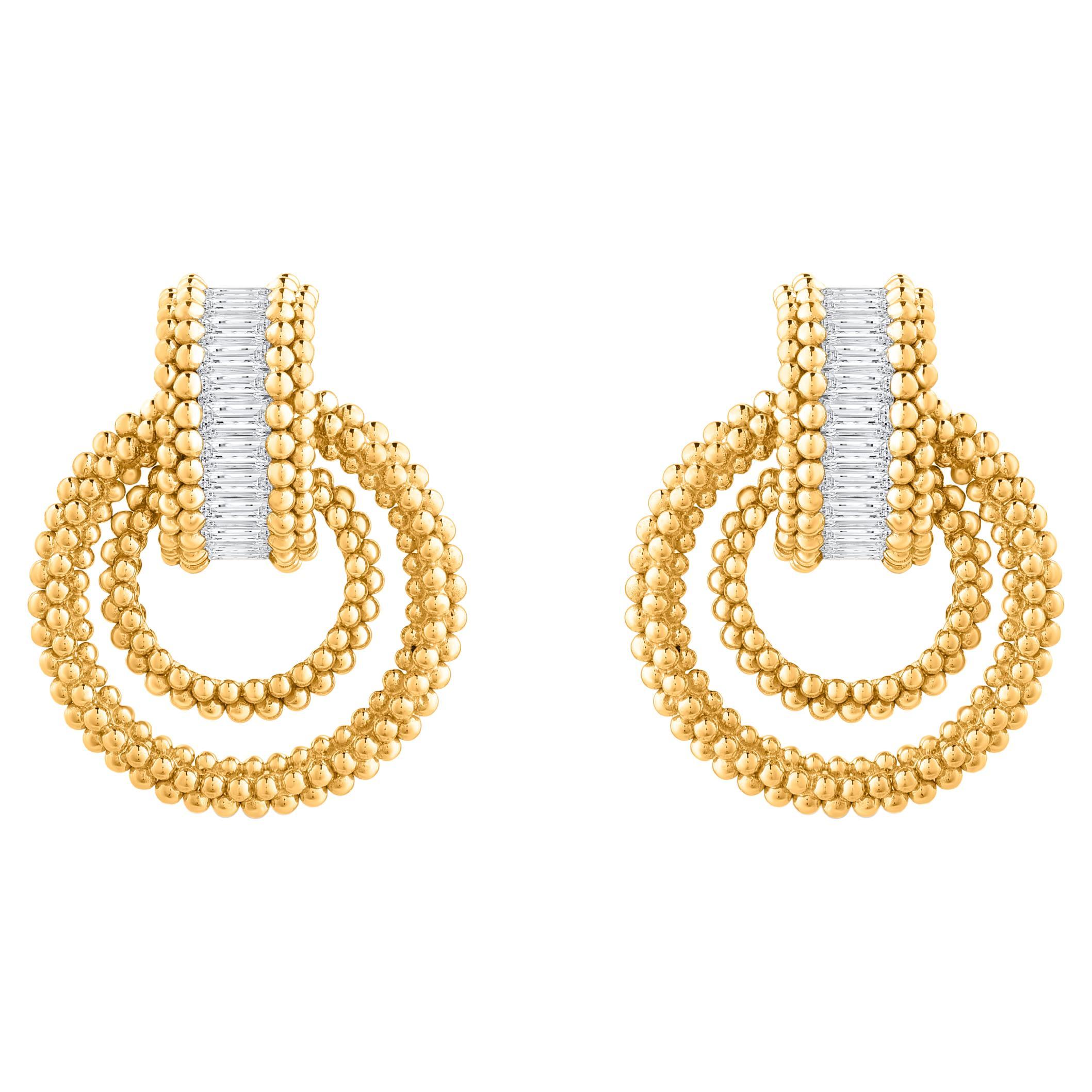 HARAKH 1/2 Carat Colorless Baguette Diamond Sunlight Stud Earrings 18K Gold