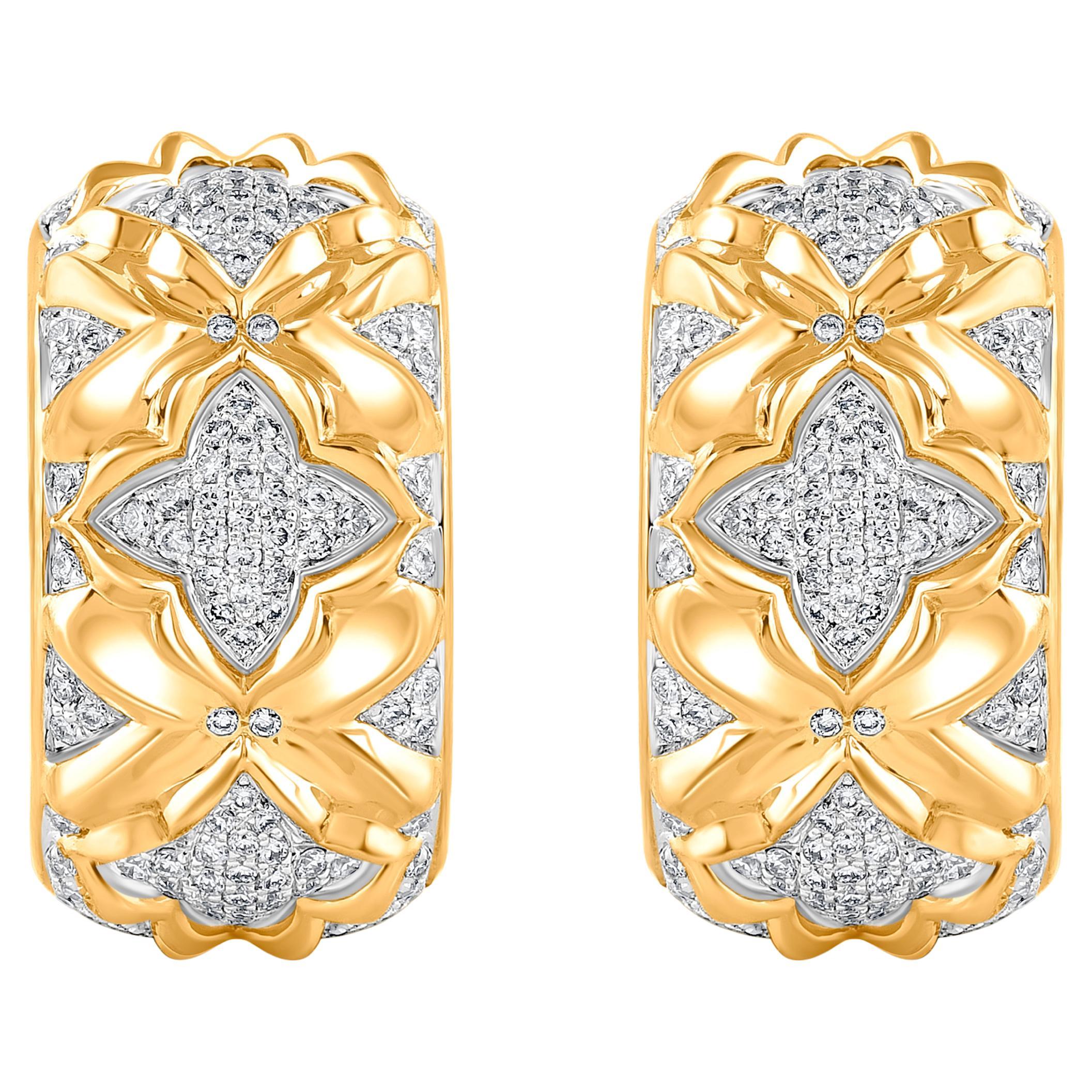 HARAKH 1/2 Carat Colorless Diamond 18KT Yellow Gold Mandala Hoop Earrings