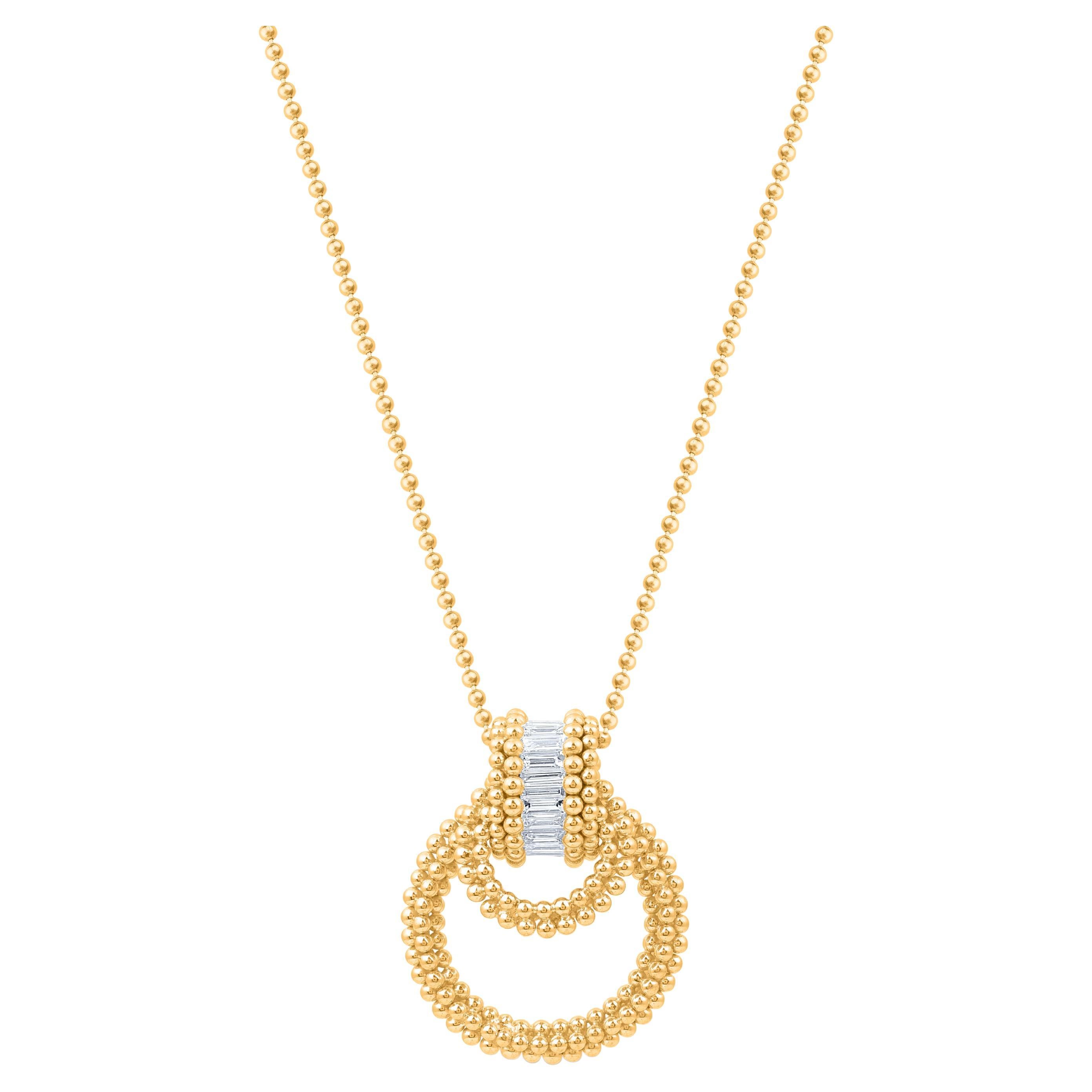 HARAKH 1/2 CT Colorless Diamond Sunlight Pendant Necklace in 18 Kt Yellow Gold For Sale