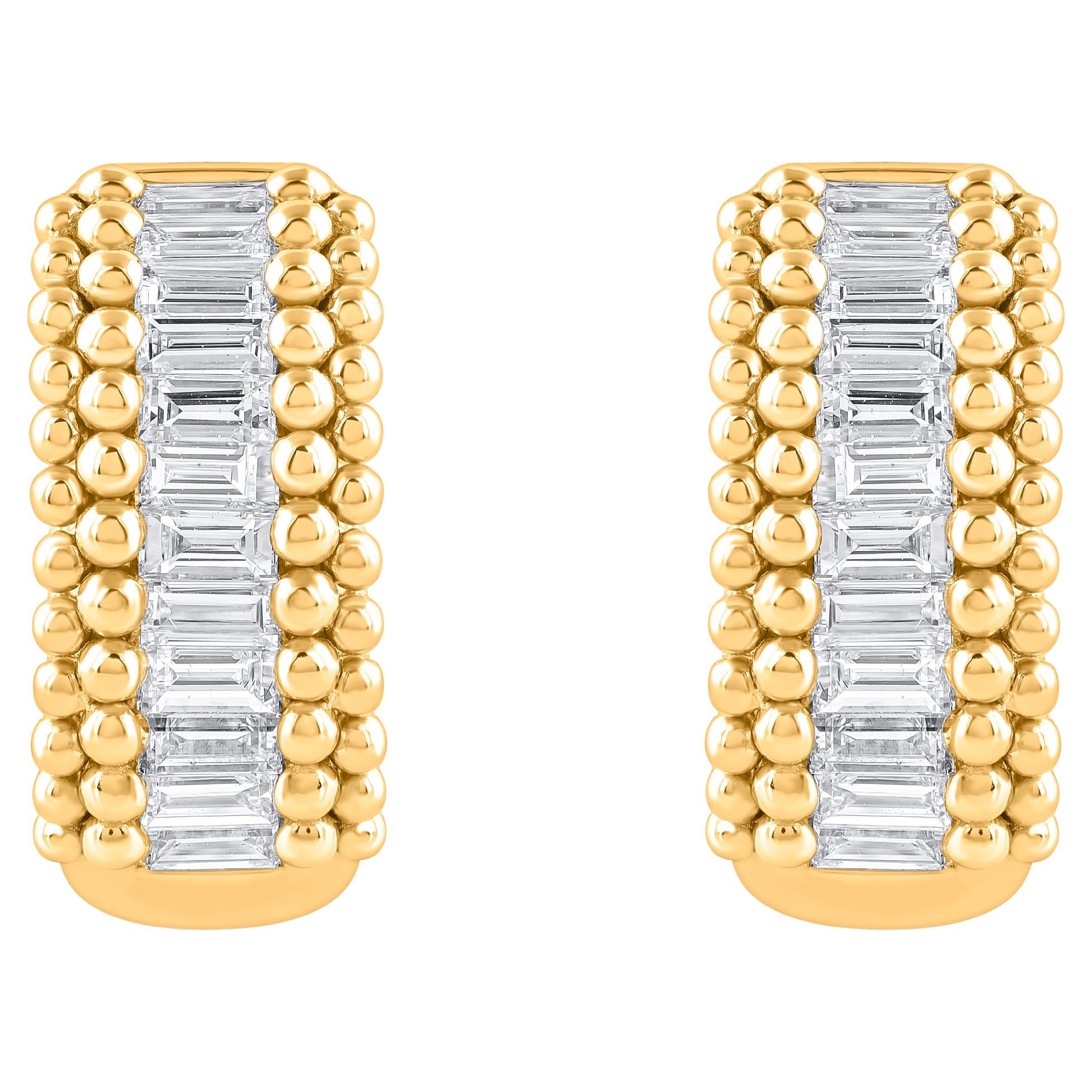 HARAKH 1/2 CT Colorless Diamond 18 KT Yellow Gold Hoop Sunlight Earrings