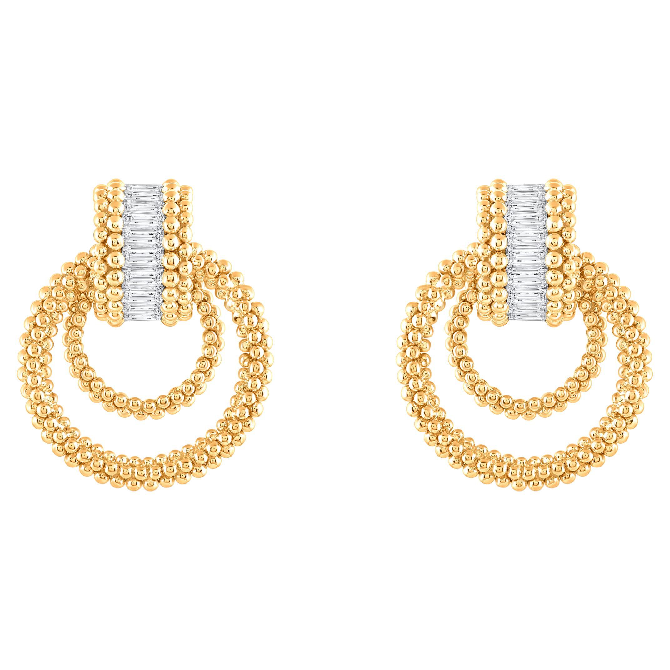 HARAKH 1/2 CT Colorless Diamond 18KT Yellow Gold Sunlight Door Knocker Earrings