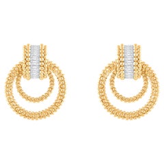 HARAKH 1/2 CT Colorless Diamond 18KT Yellow Gold Sunlight Door Knocker Earrings