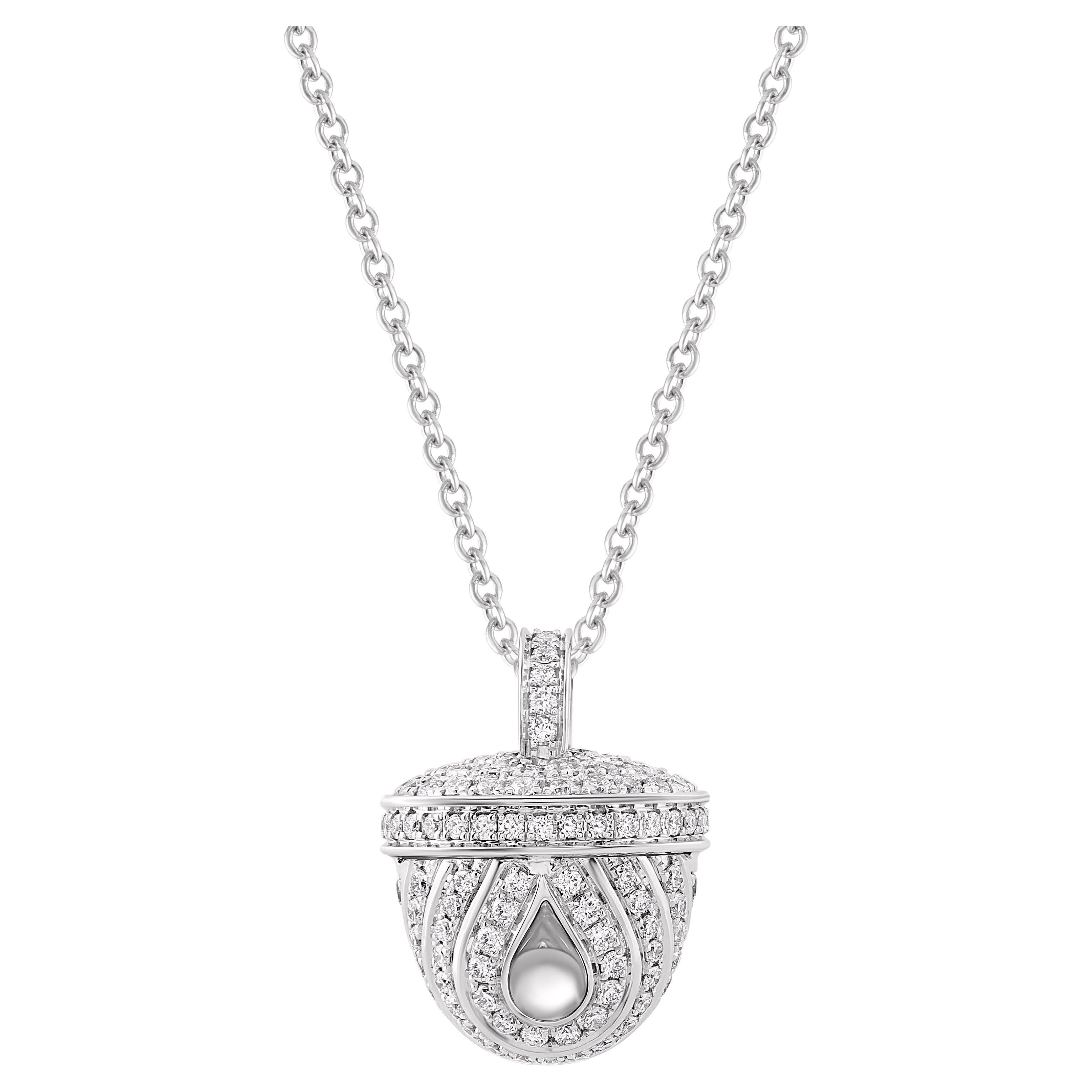 HARAKH 1/2 CT Colorless Diamond Ghunghroo Pendant Necklace in 18 Kt Whtie Gold For Sale