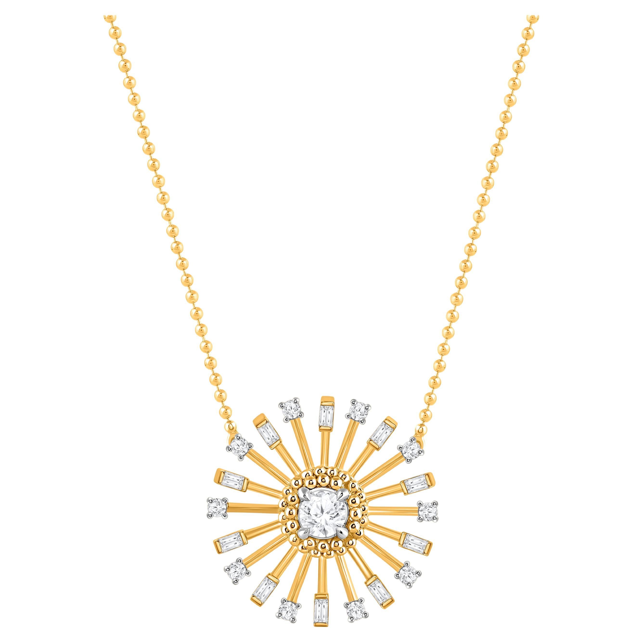 HARAKH 1/2 CT Collar Colgante Luz Solar de Diamantes Incoloros en Oro Amarillo de 18 KT