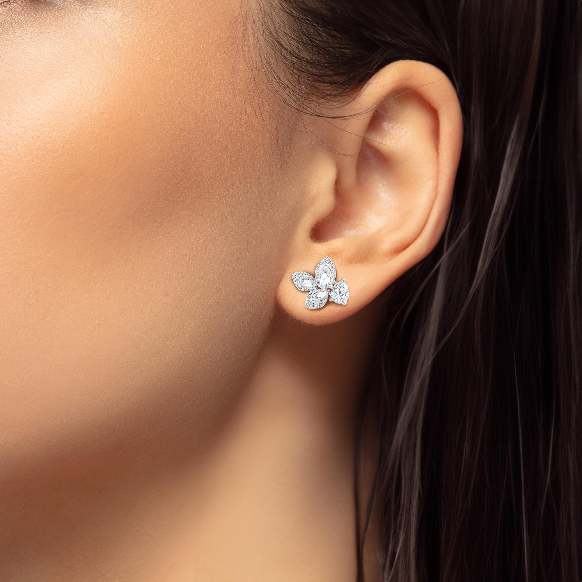 HARAKH 1/2 CT Natural Colorless Diamond Brilliant and Rose Cut Stud Earring In New Condition For Sale In New York, NY