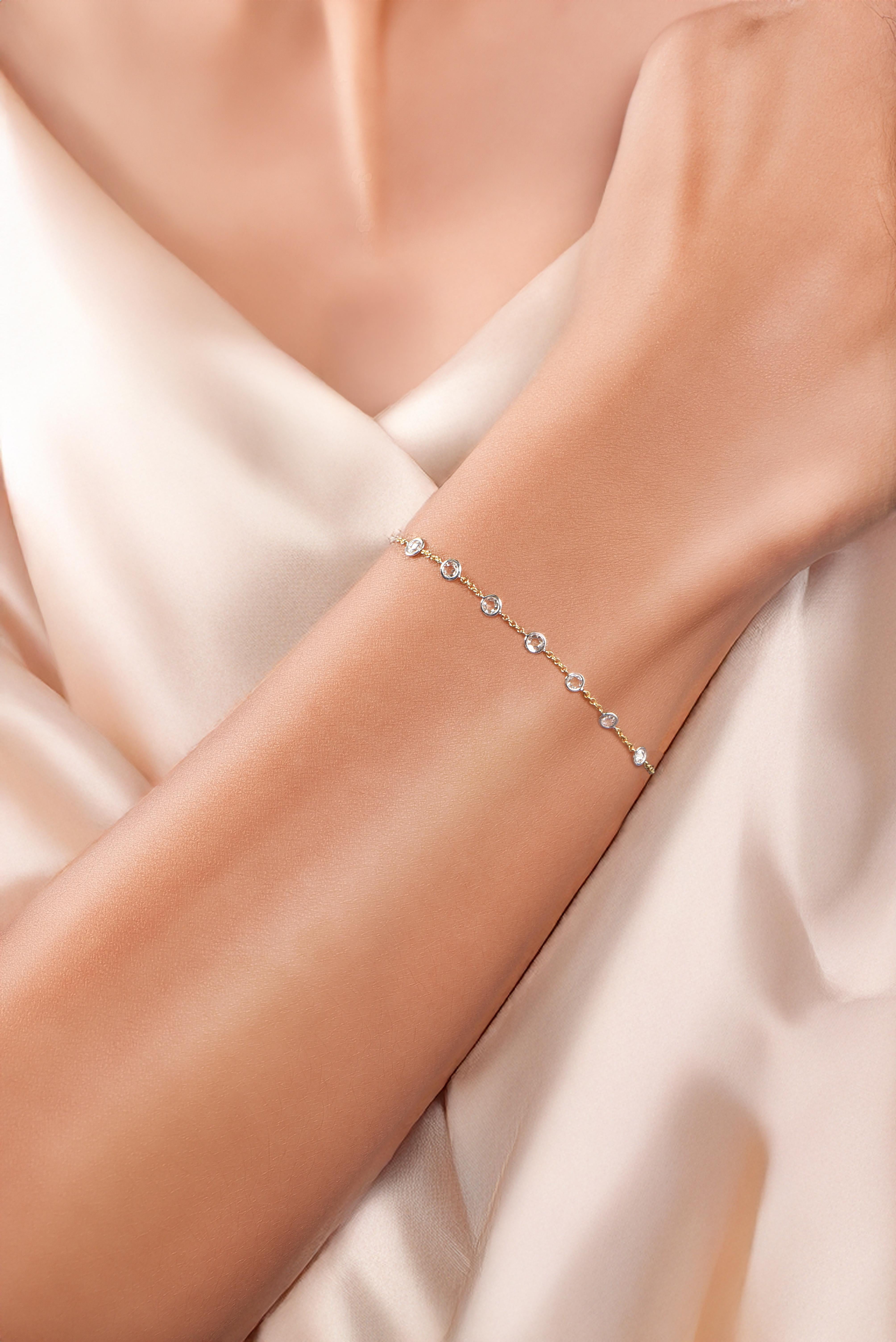 Harakh 1/2 CT Natural Colorless Diamond Cascade Bracelet en or jaune 18KT Pour femmes en vente