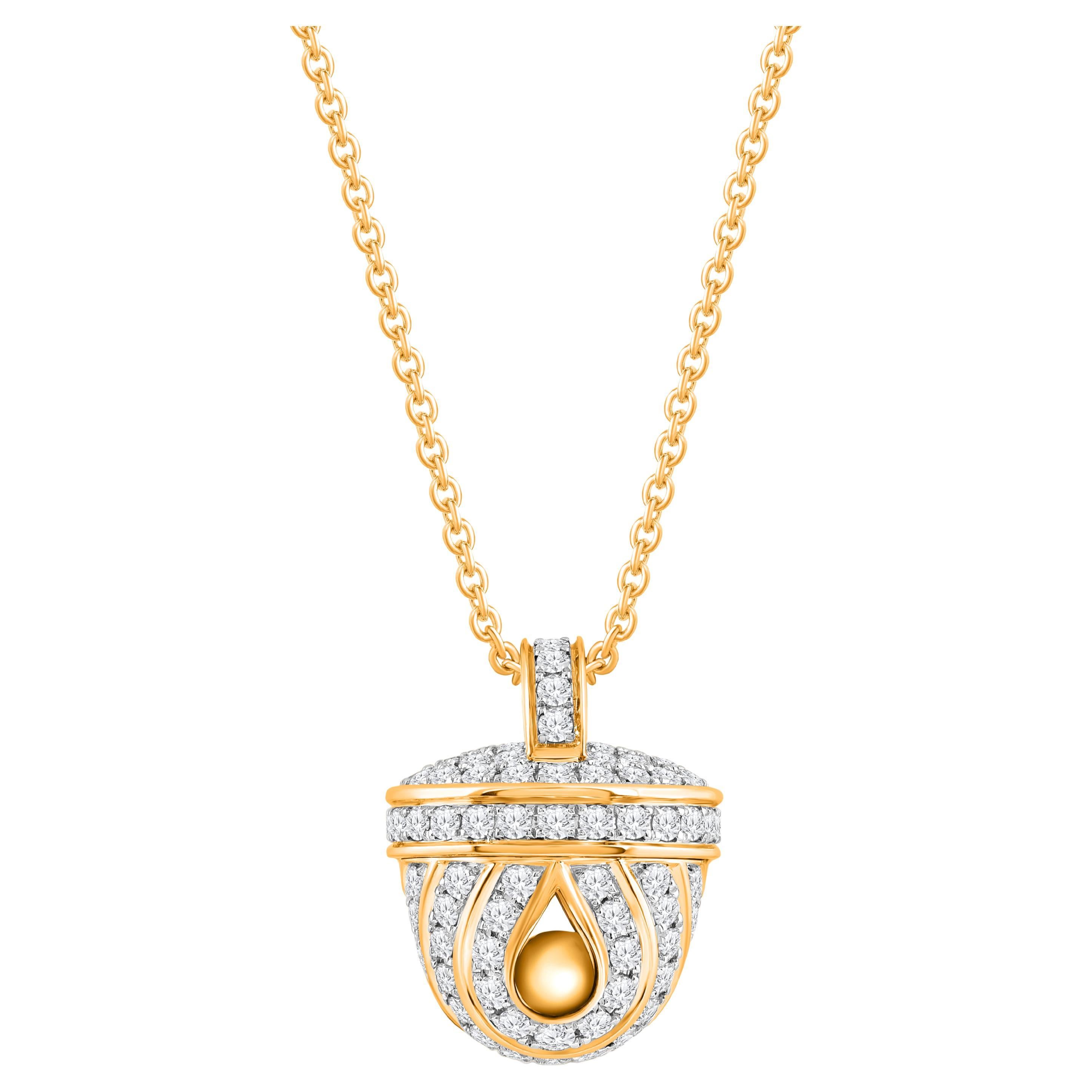 HARAKH 1/2 CT Diamante naturale incolore Ghunghroo Ciondolo melodico in oro 18KT