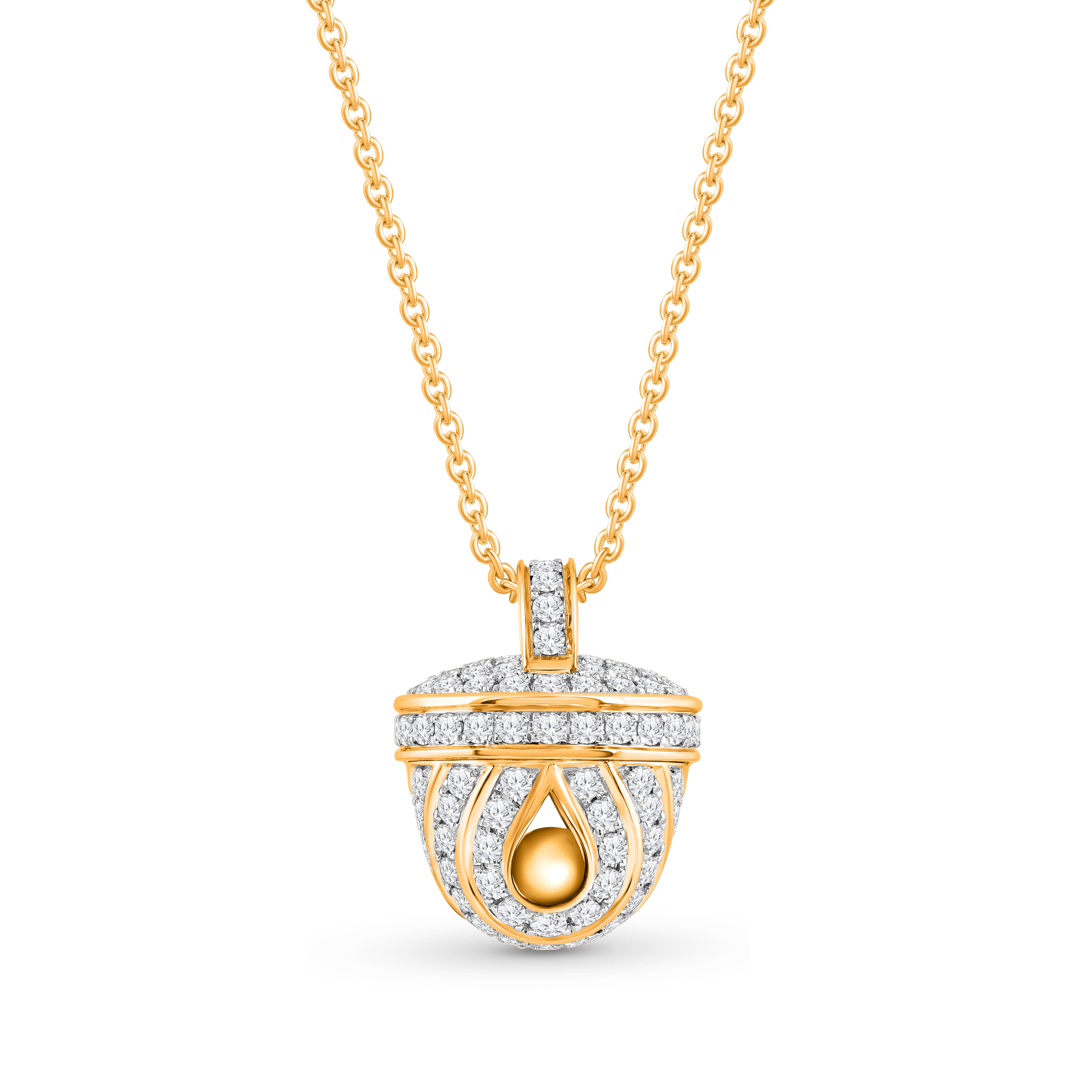 HARAKH 1/2 CT Diamante naturale incolore Ghunghroo Ciondolo melodico in oro 18KT