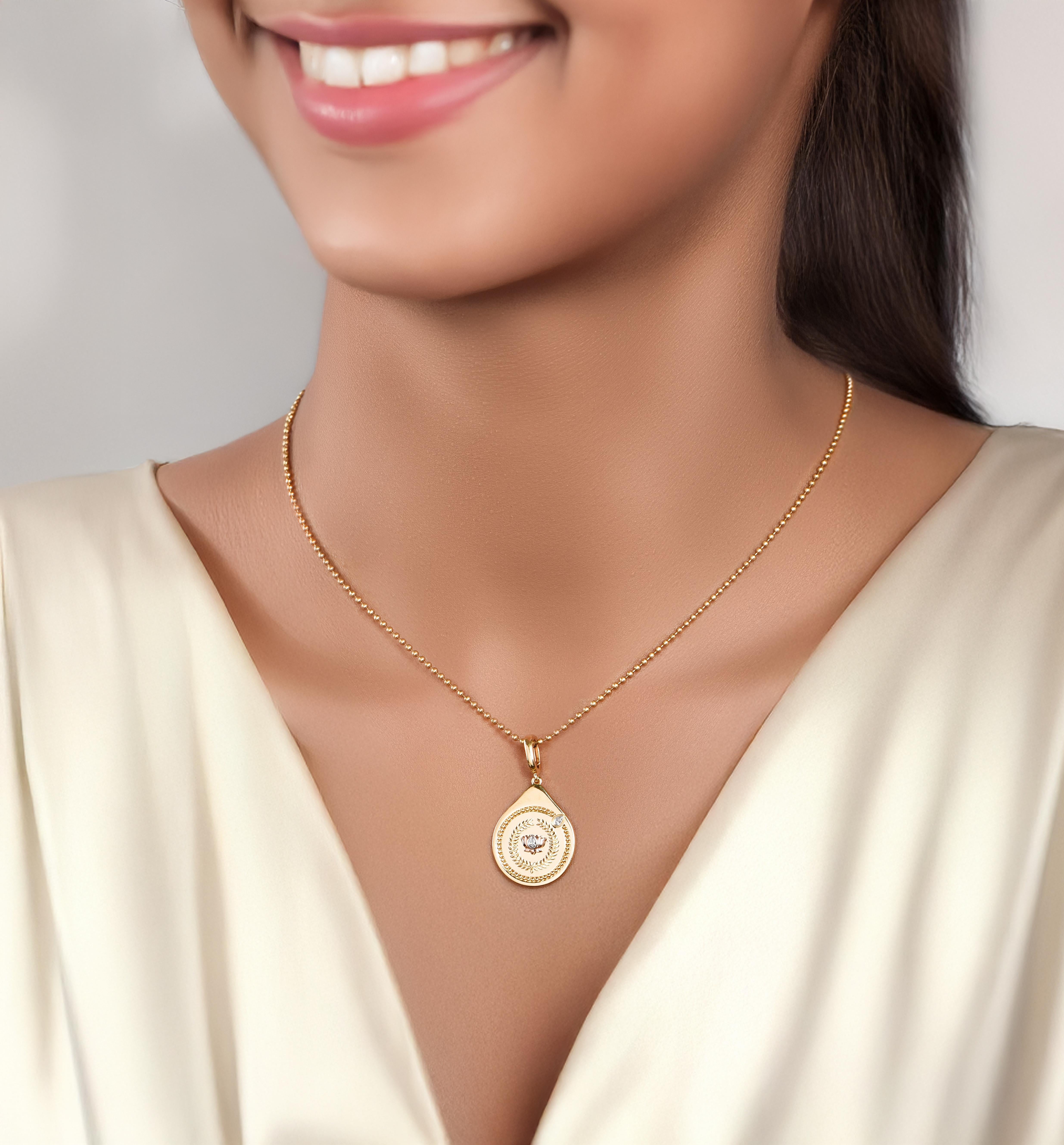 Taglio brillante HARAKH 1/20CT Colorless Diamond Drop of JOY Resilience Pendant Necklace 18K Gold in vendita