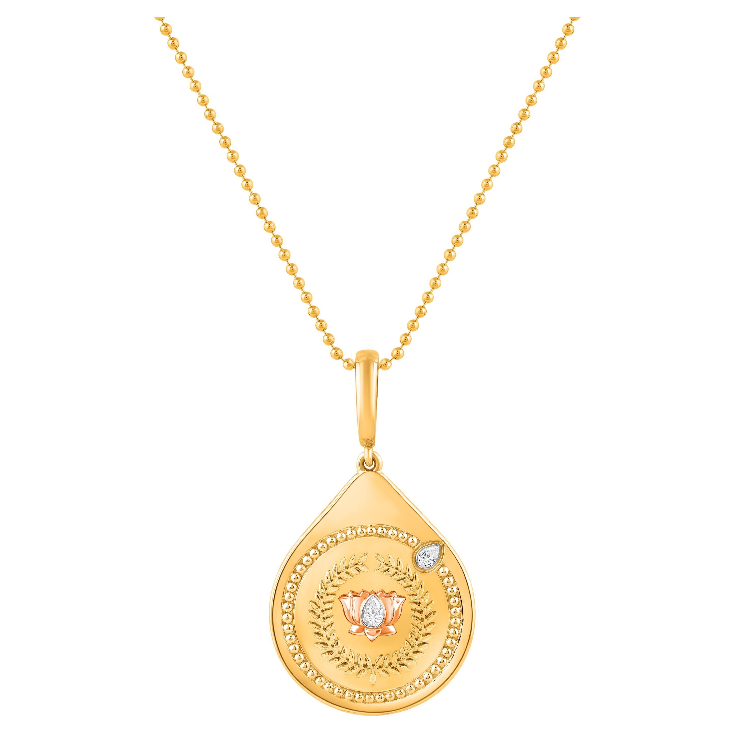 HARAKH 1/20CT Colorless Diamond Drop of JOY Resilience Pendant Necklace 18K Gold