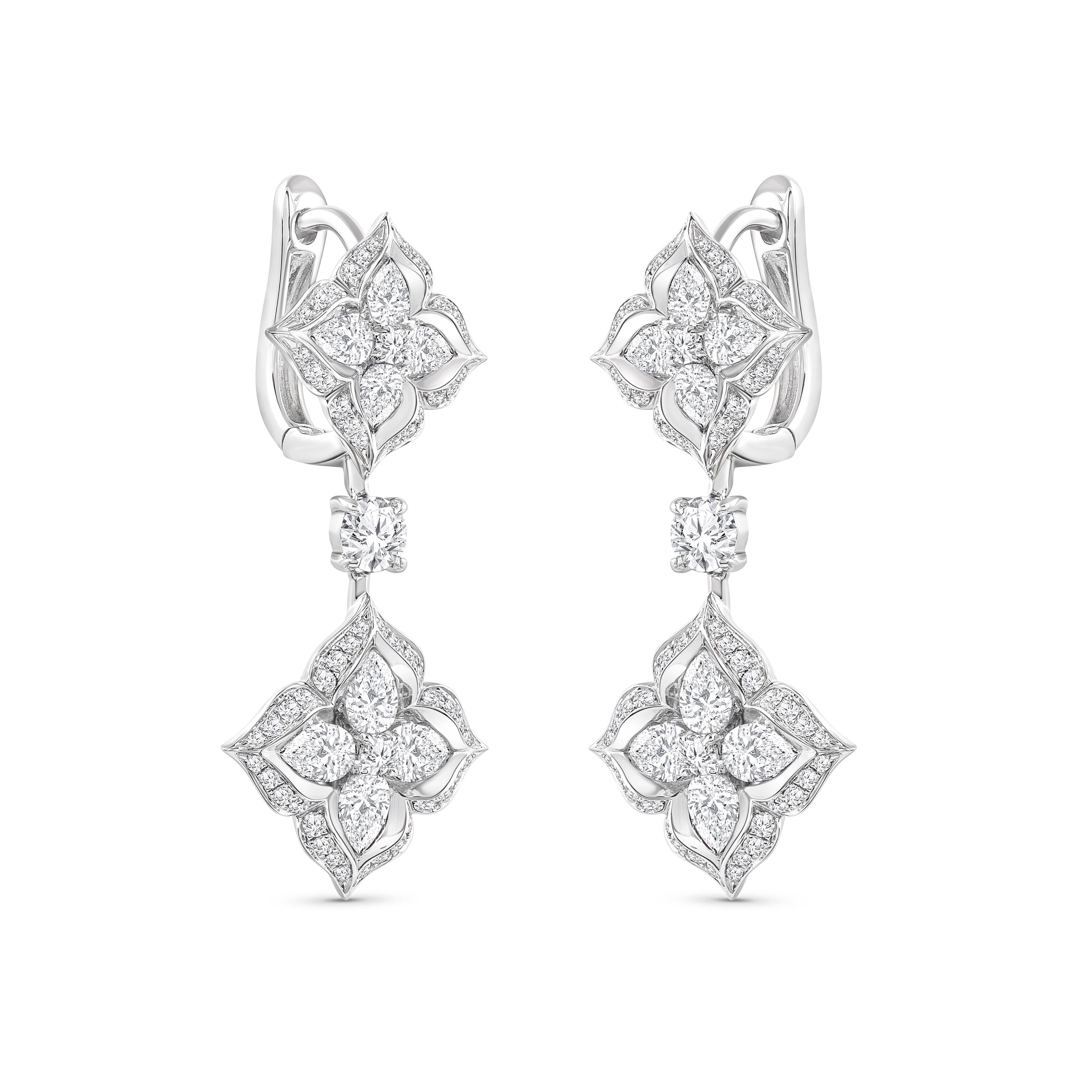 Contemporary Harakh 1 3/4 Ct Brilliant Cut Colorless Diamond Mandala 18KT Gold Stud Earrings For Sale