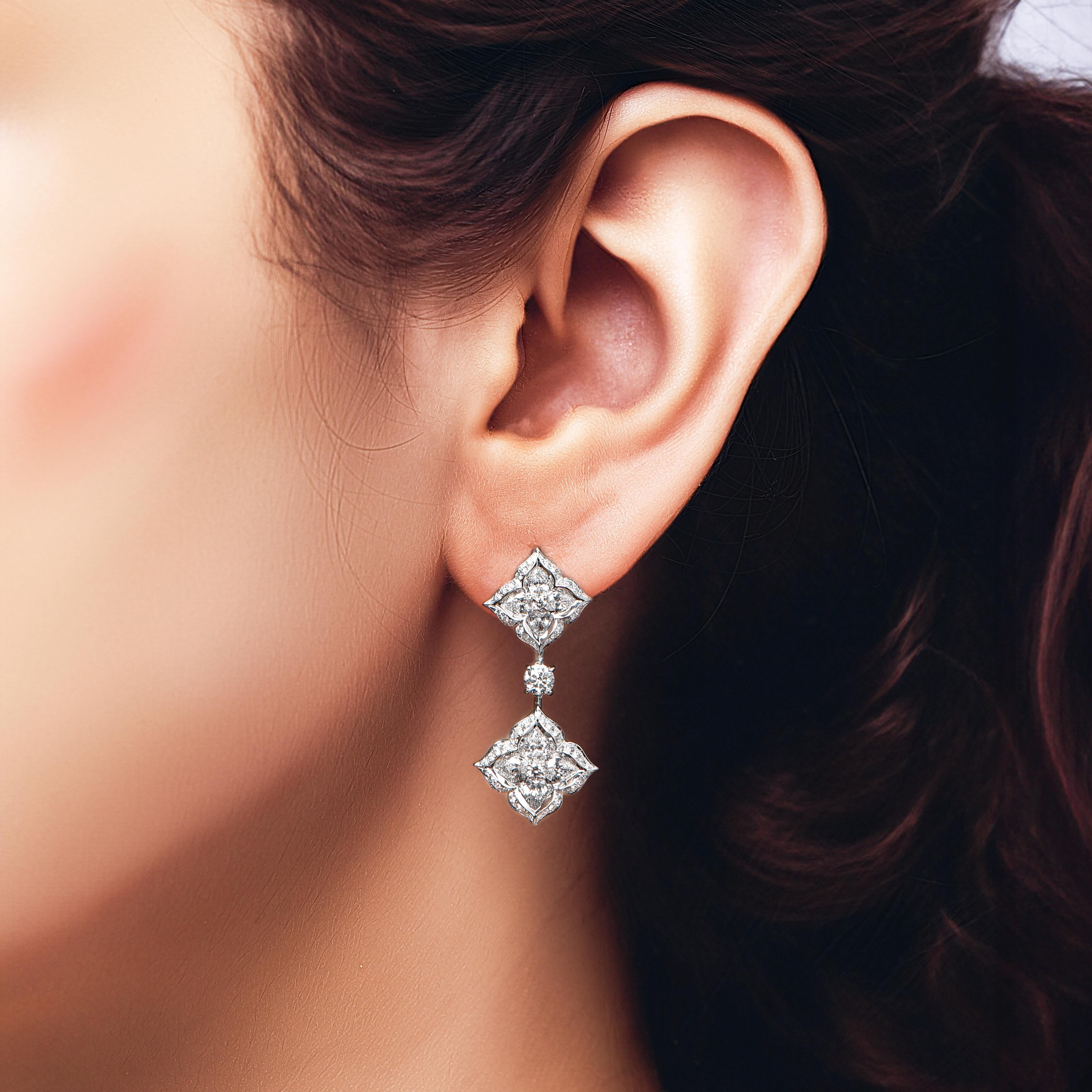 Harakh 1 3/4 Ct Brilliant Cut Colorless Diamond Mandala 18KT Gold Stud Earrings In New Condition For Sale In New York, NY