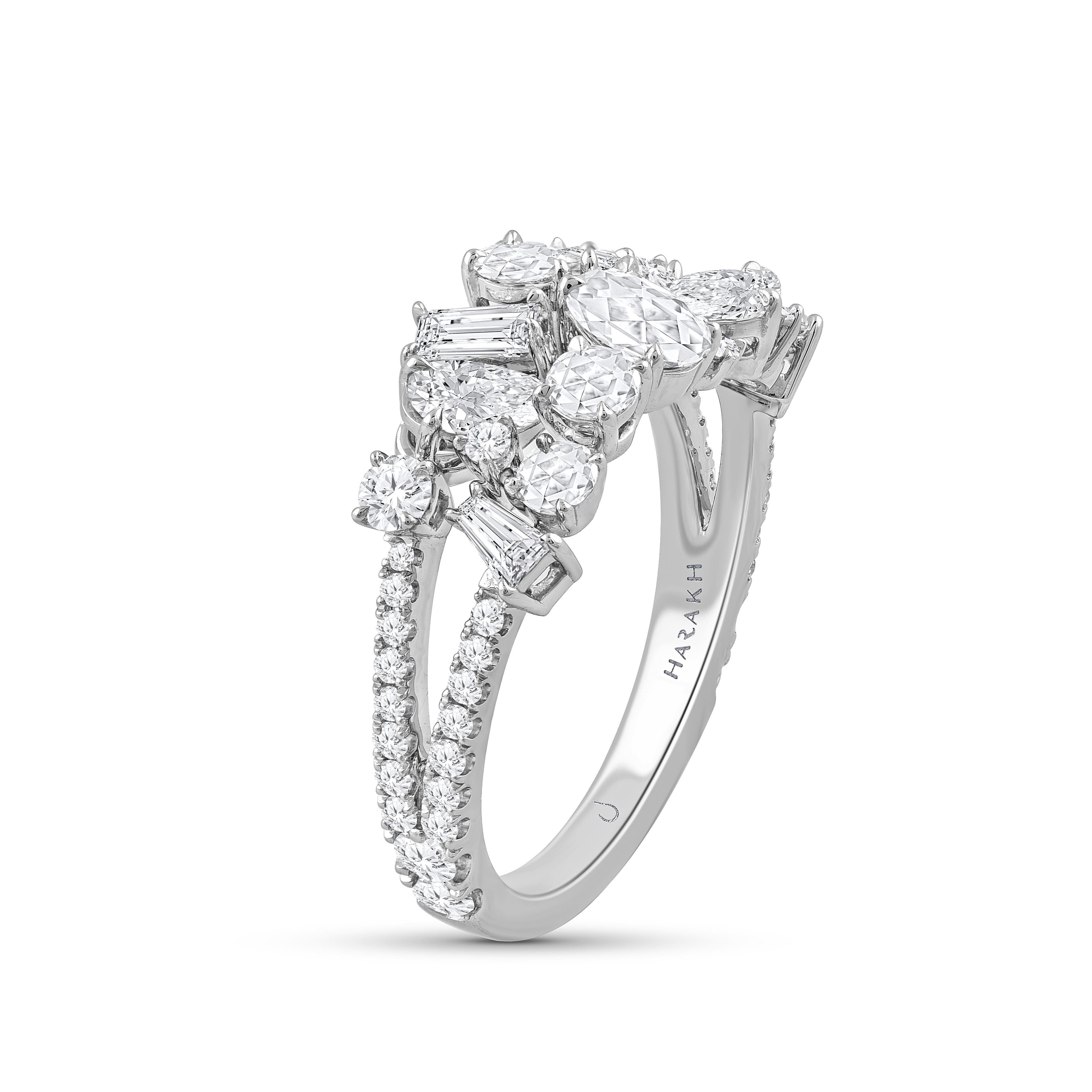 Contemporaneo Harakh 1 3/4 CT Diamante incolore a cascata con fiore in oro bianco 18 KT in vendita