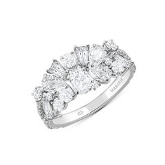HARAKH 1 3/4 CT Colorless Diamond Cascade Cluster Flower 18 KT White Gold Ring
