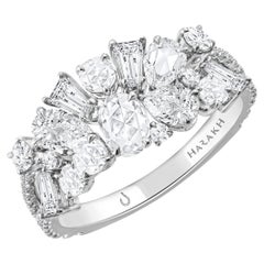 Harakh 1 3/4 CT Colorless Diamond Cascade Cluster Flower Bague en or blanc 18 KT