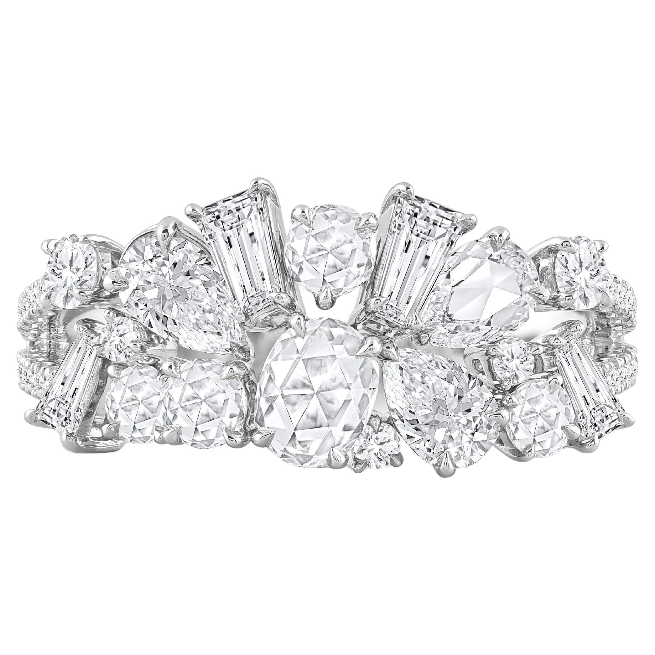 HARAKH 1 3/4 CT Colorless Diamond Cascade Cluster Flower 18 KT White Gold Ring