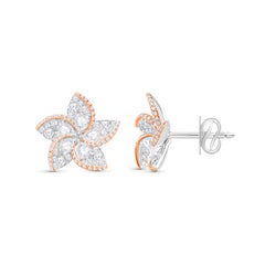 Harakh 1 3/4 CT Diamant incolore Boucles d'oreilles floral Frangipani Or 18KT