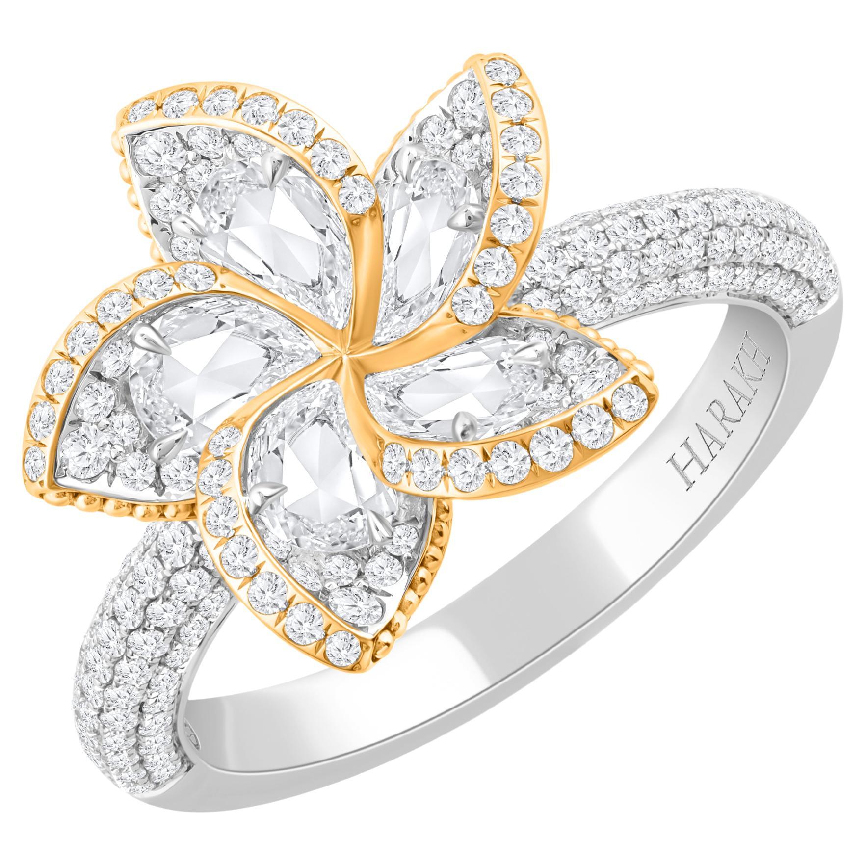 HARAKH 1 3/4 CT Colorless Diamond Frangipani Floral Ring in 18KT Gold